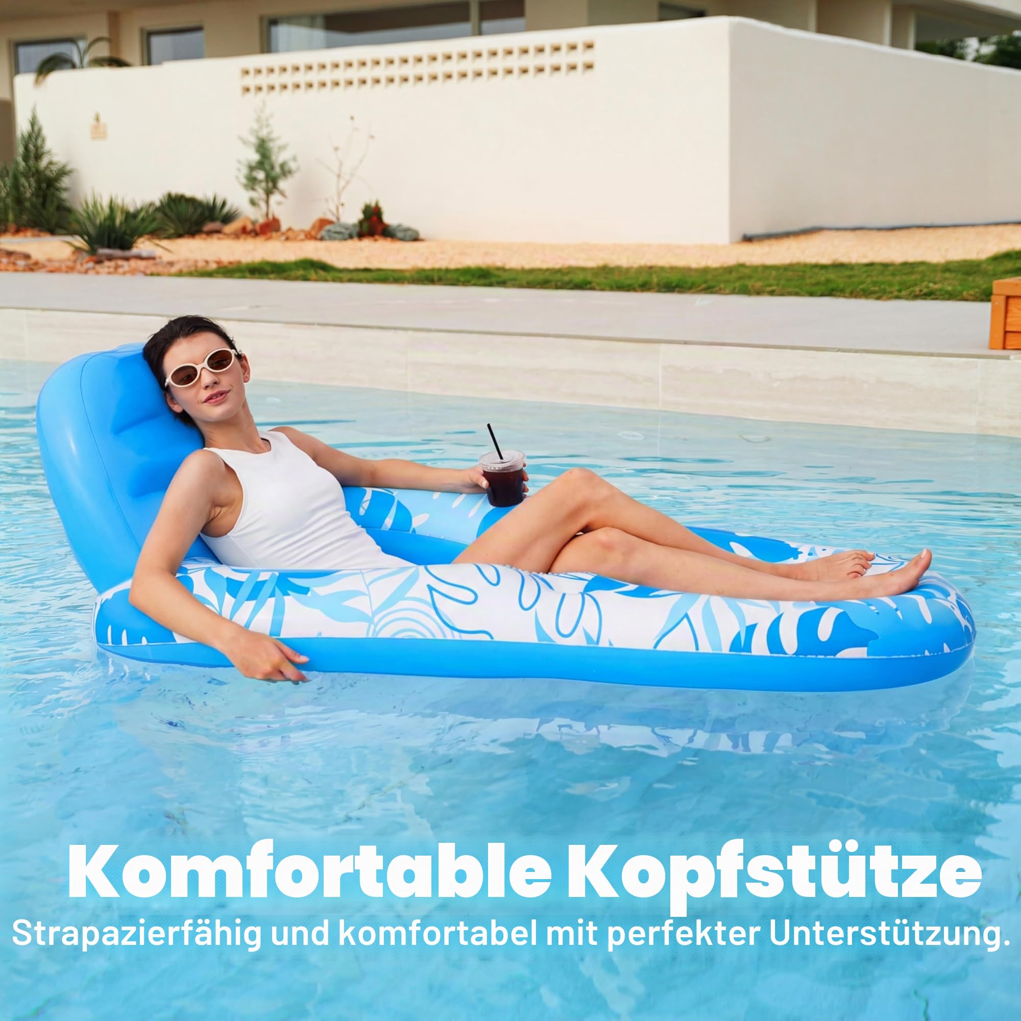 SLOOSH Wasser Pool Luftmatratze für Erwachsene, Aufblasbare Pool-Flöße mit Getränkehaltern und Fußstütze, Schwimmbad-Flöße，Wasser Aufblasbarer Sessel für Wasserpartys Sommerparty