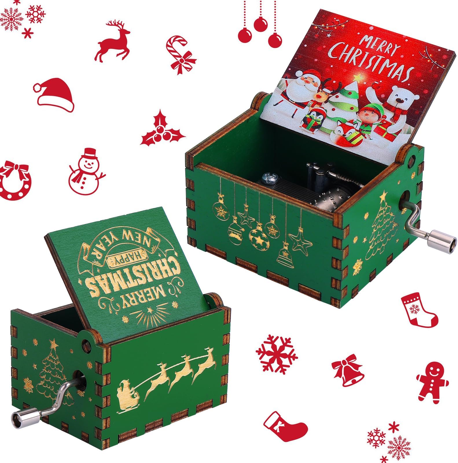 Amaxiu Christmas Music Box Merry Christmas, Wooden Hand