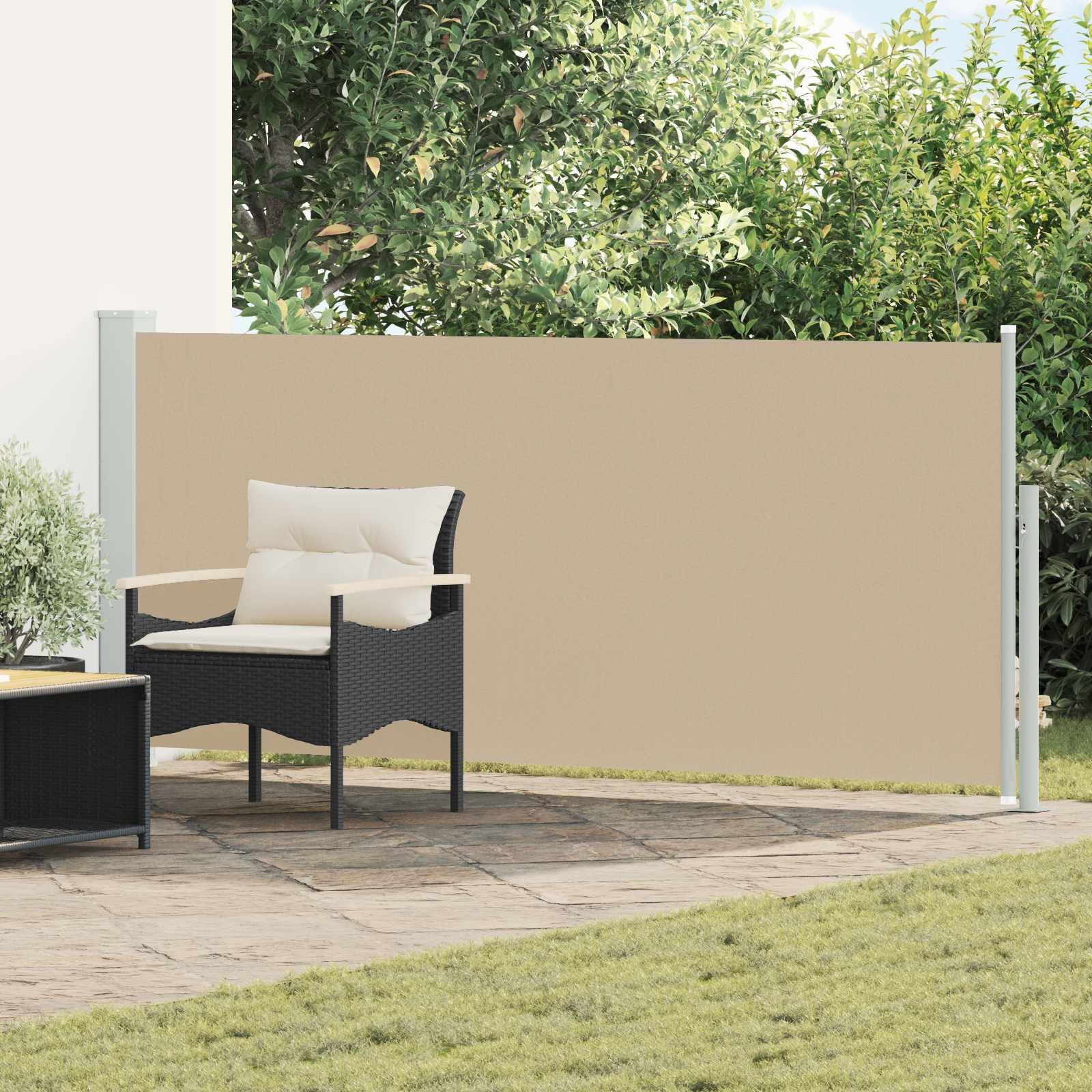 Markiza boczna, wysuwana, beżowa, 300 x 120 cm, poliestrowa markiza zewnętrzna, na patio, do ogrodu i tarasu, automatyczny mechanizm wysuwany, 100% poliester z powłoką