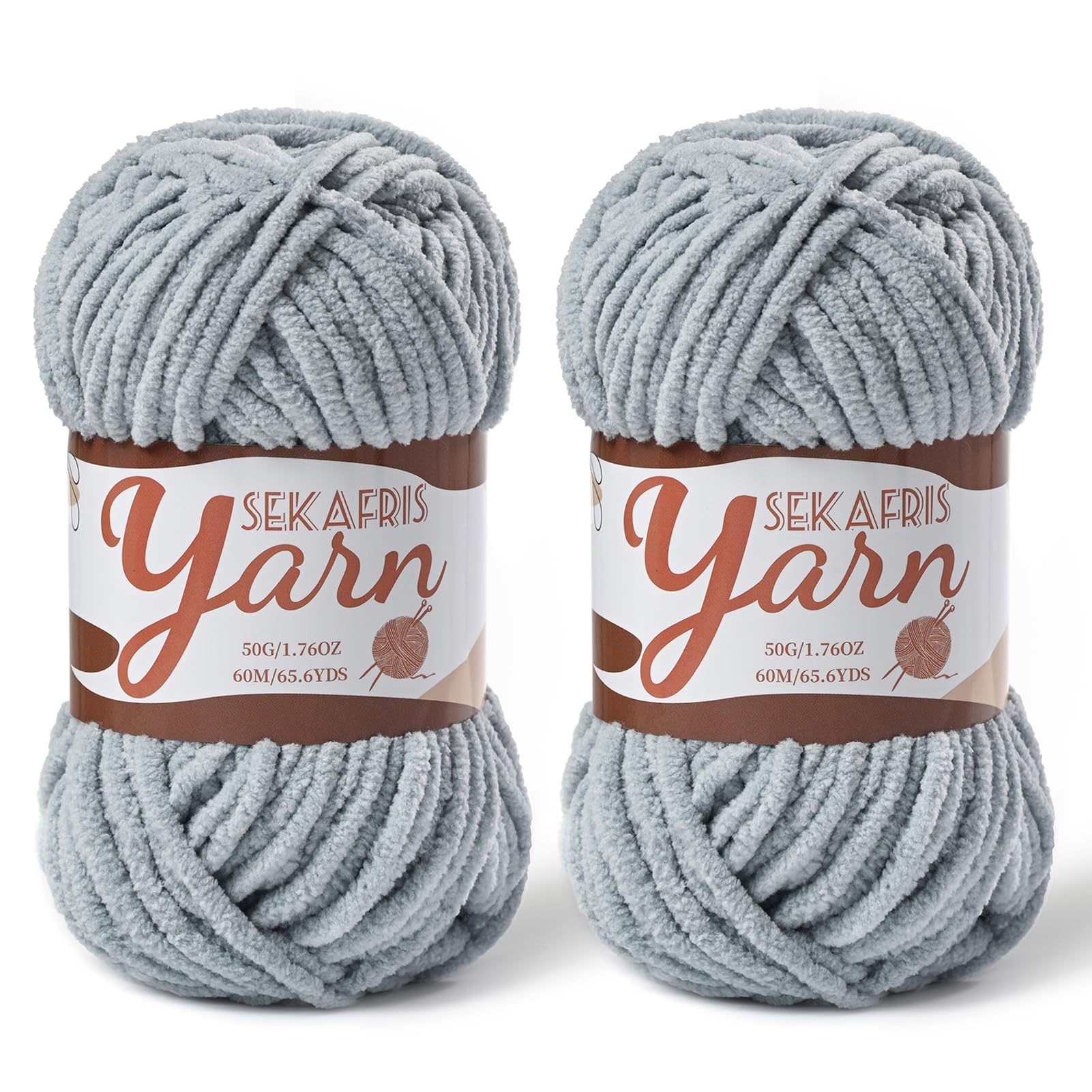 Chenille Yarn for Crocheting Crochet Grayish Yarn 2 Pack