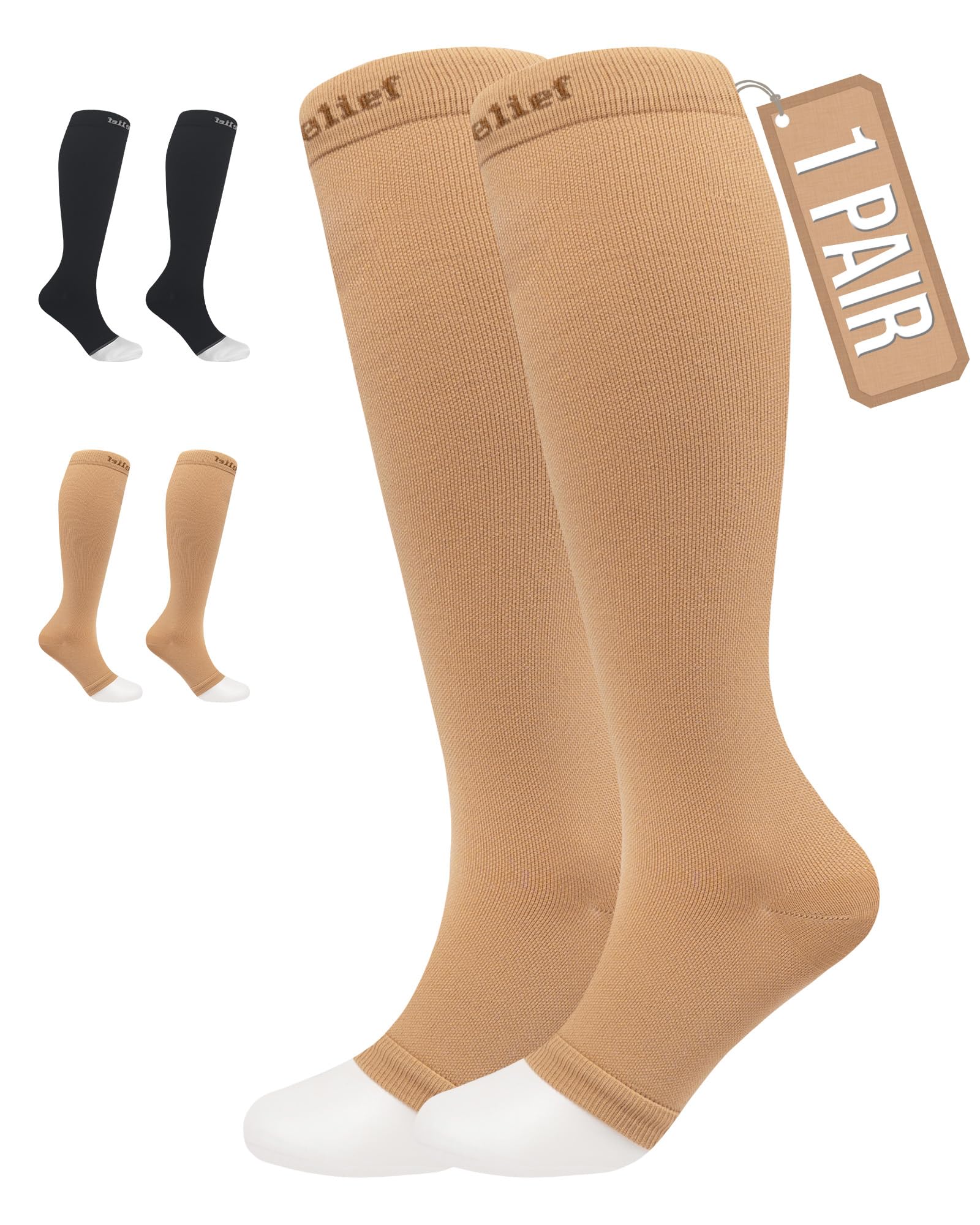 360 RELIEF Compression Socks Open Toe 15-20mmHg Graduated Support Flight Socks