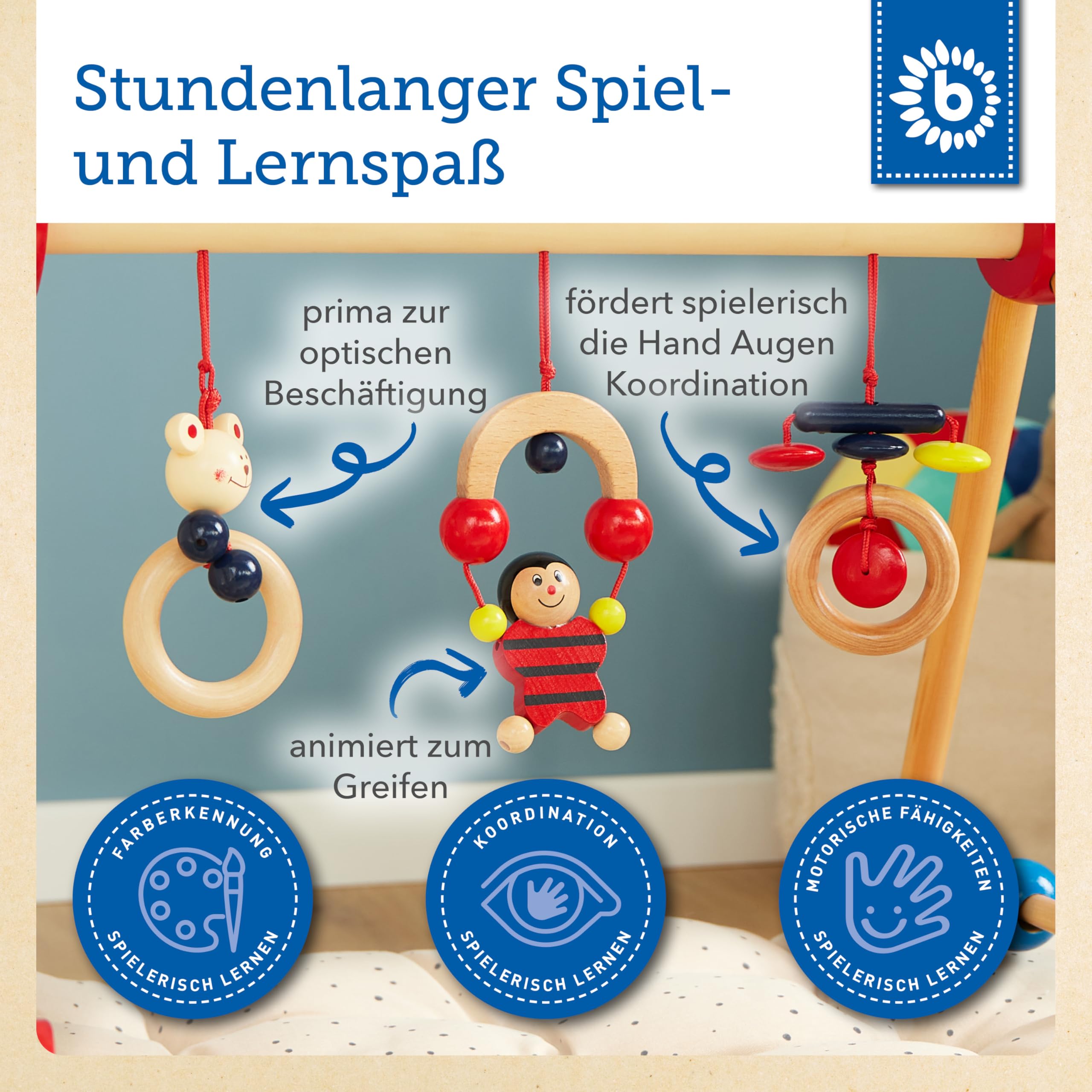 Bieco Spieltrapez höhenverstellbar | Spielbogen Baby Holz | Spielebogen Holz Baby | Spieltrapez Holz | Baby Mobile Holz | Activity Center Baby Gym | Holzspielzeug Baby | Baby Spielzeug