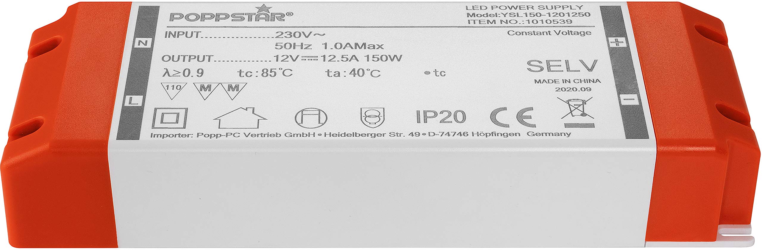 Poppstar Trasformatore LED 12V (230V CA / 12V CC 12,5A) per LED da 1,5W fino a 150W