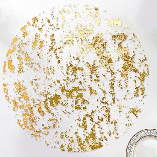 Juego de 100 manteles individuales desechables dorados metálicos, delgados, redondos, de 13 pulgadas, manteles individuales de malla prensada para