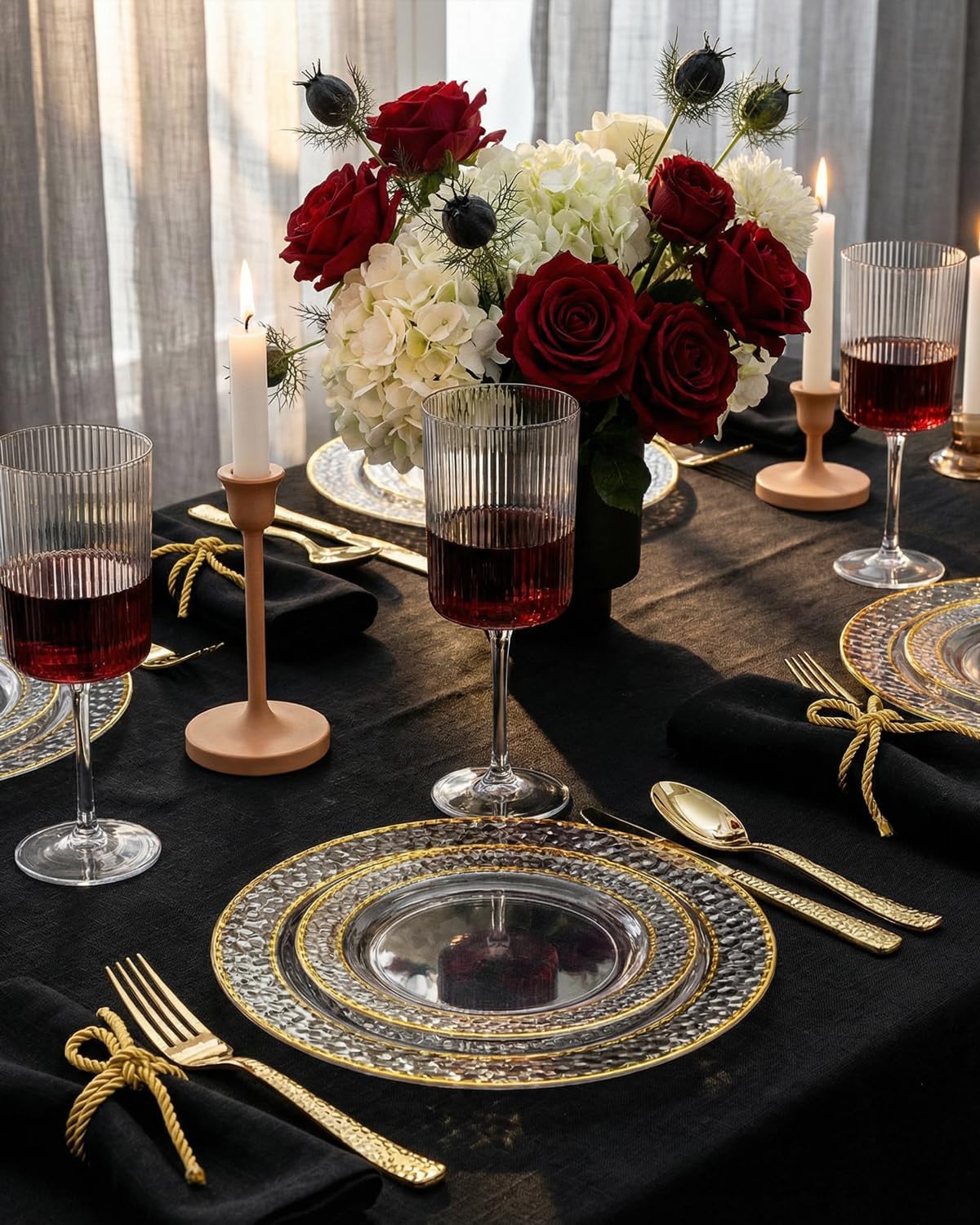 Ciaell 12 PCS Plastic Ribbed Wine Glasses - 10 OZ Plastic Square Wine Glasses with Stem - Disposable Champagne Cups for Parties & Weddings & Party & Valentine's Day - Image 4