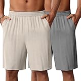 2 Pack Men&apos;s Linen Bermuda Shorts Casual Elastic Waist Loose Fit Summer Basic Knee Length Beach Short with Pockets