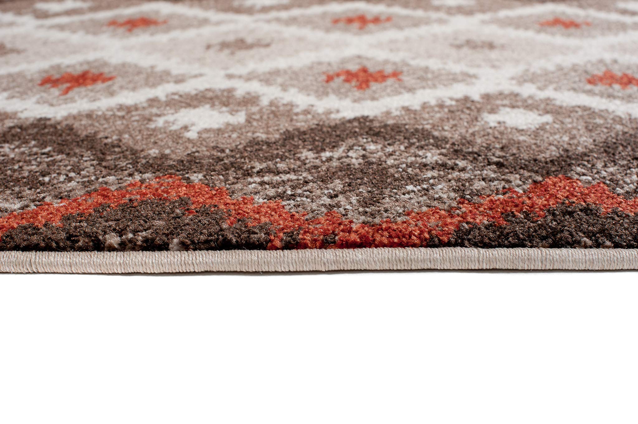 TAPISO Rasta Teppich Läufer Meterware Kurzflor Modern Meliert Karo Vierecke Beige Braun Rot Design Flur Brücke Wohnzimmer Küche ÖKOTEX 70 x 150 cm