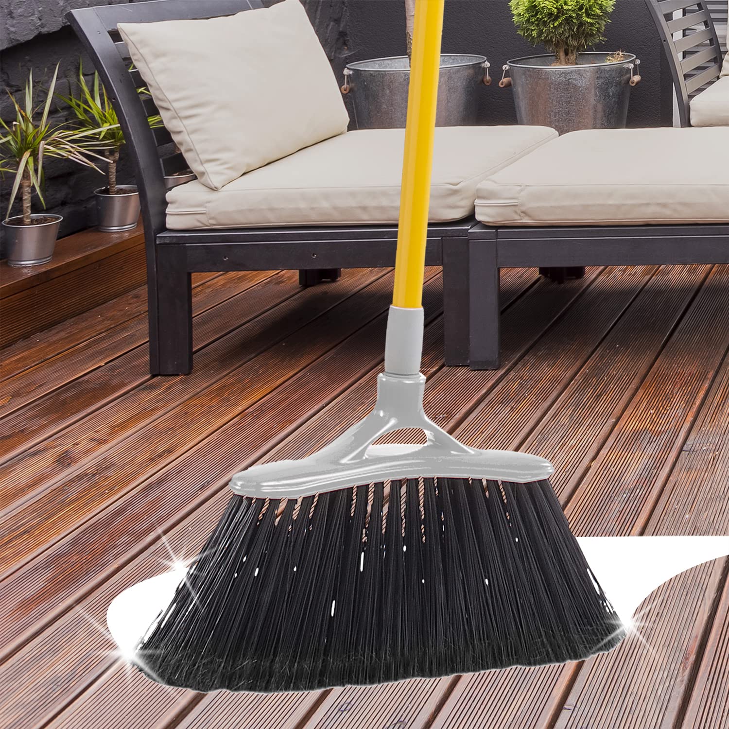 Apex Scopa Alta per Interni ed Esterni – Setole Lunghe e Resistenti, Manico Allungabile 77-132 cm, con Pettinino Pulisci Setole