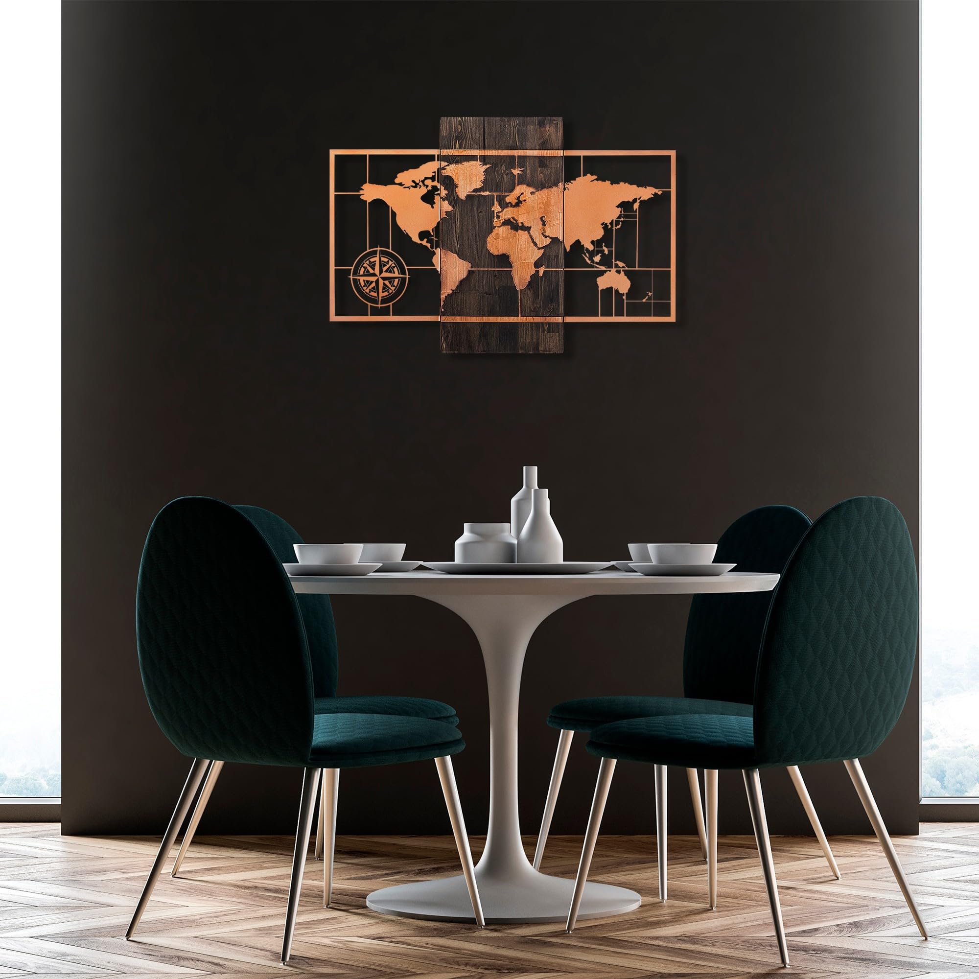 Elegant Decorative Wooden Wall Accessory, 58 x 85 cm, Walnut & Copper, 50% Wood (3 cm) & 50% Metal (1.5 mm), Wall Mountable, Unique Design
