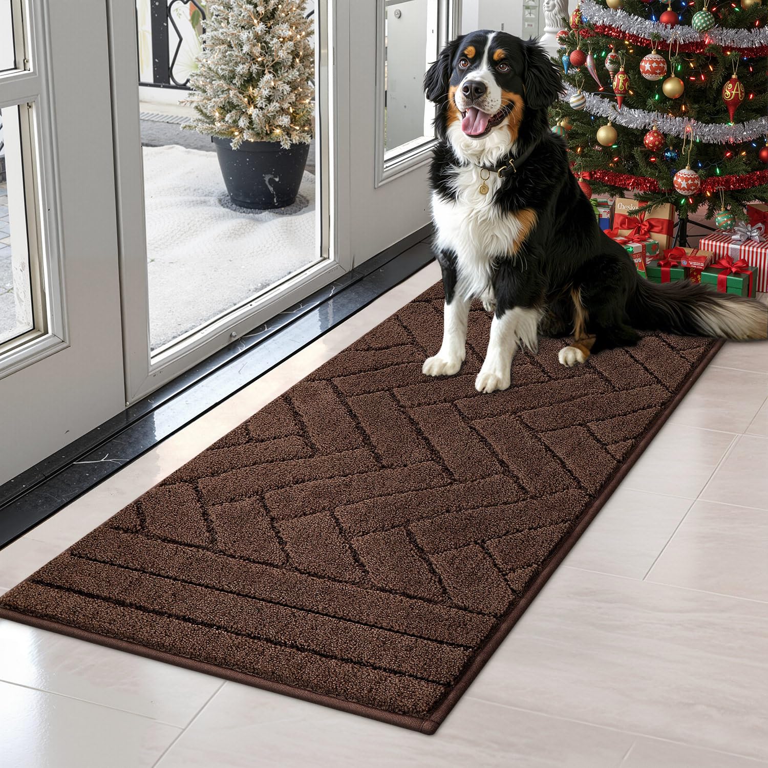 Tindbea Dog Mat for Muddy Paws,Absorbs Moisture Dirt Non-Slip Washable Mud Mat for Dogs,Soft Rubber Backing Front Inside Pet Rug for Entryway, Mud Dog