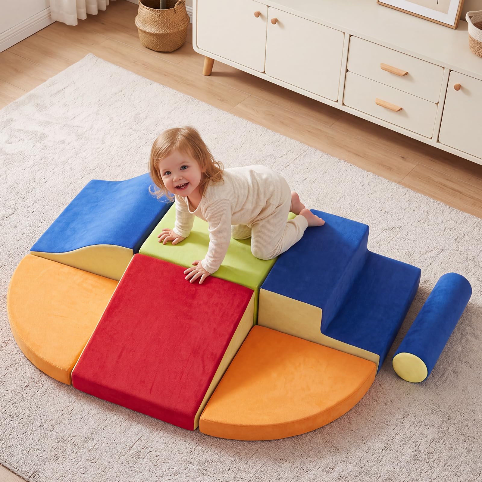 Brelley Baby Soft Play Set, 7-Piece Soft Play Blocks, Classic Color