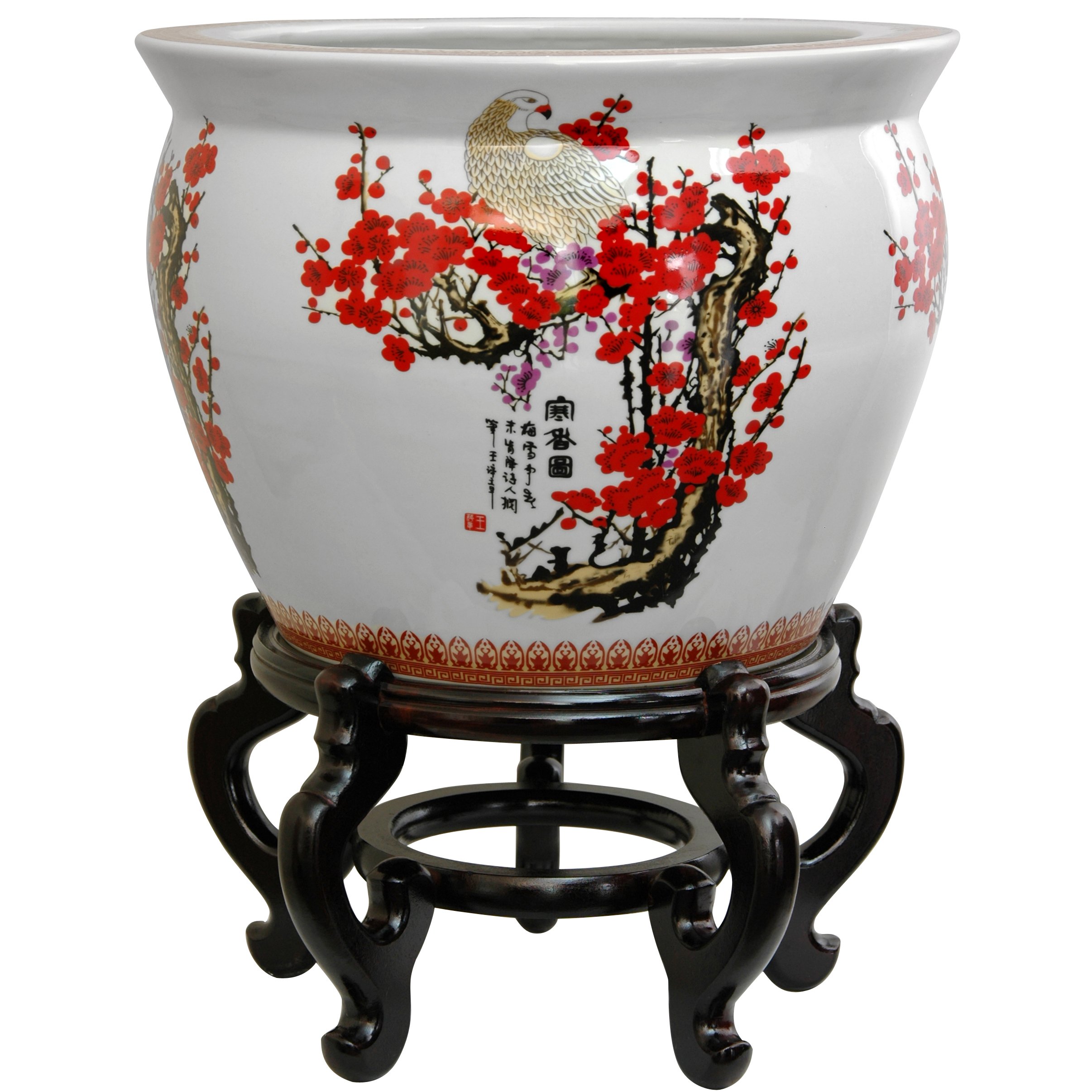 Red LanternOriental Furniture 18" Porcelain Fishbowl Cherry Blossom