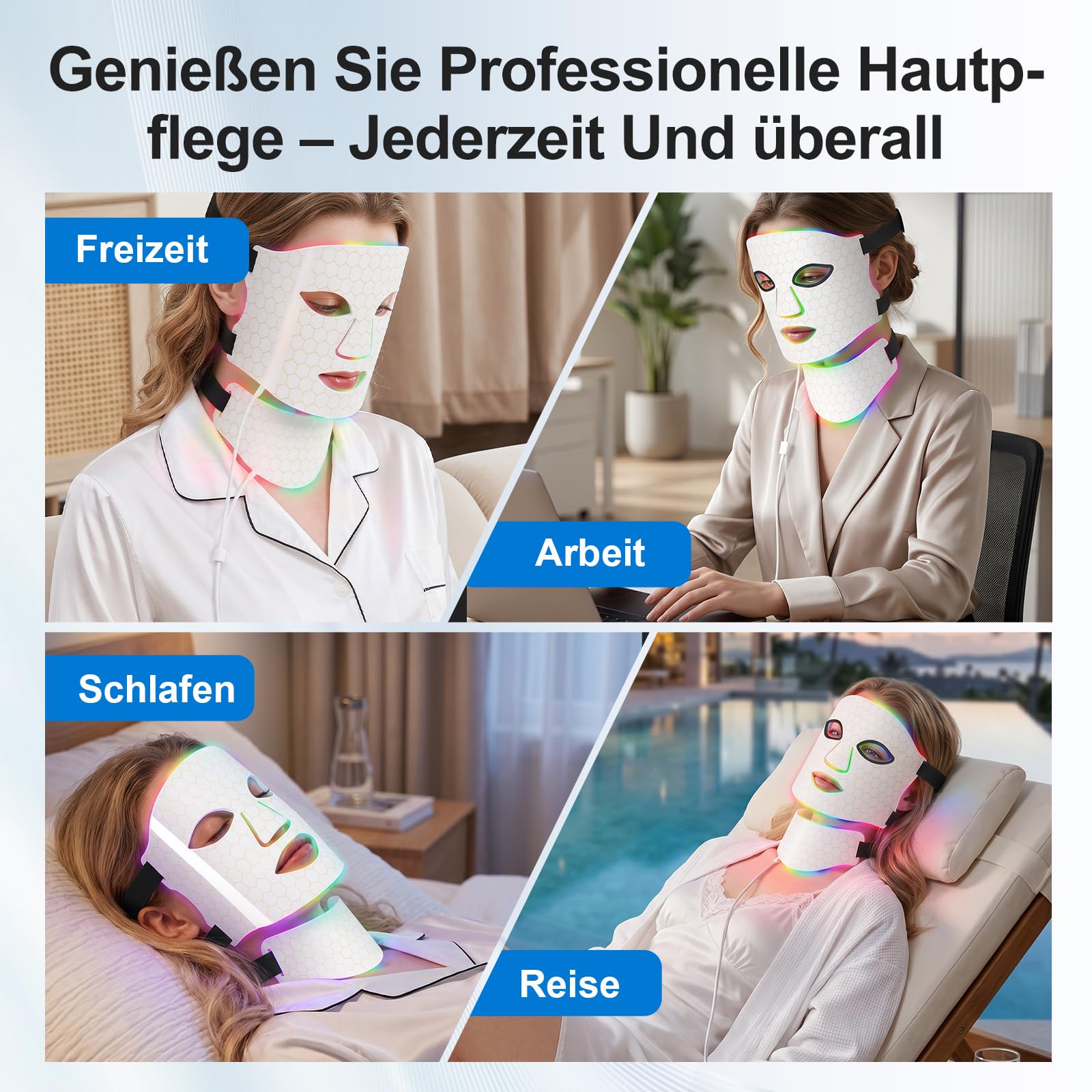 Masque Facial LED en 7 Couleurs, Masque de Cou LED avec Effet Revitalisant pour la Peau, Soin des Rides Fines, Masque Facial LED Rechargeable