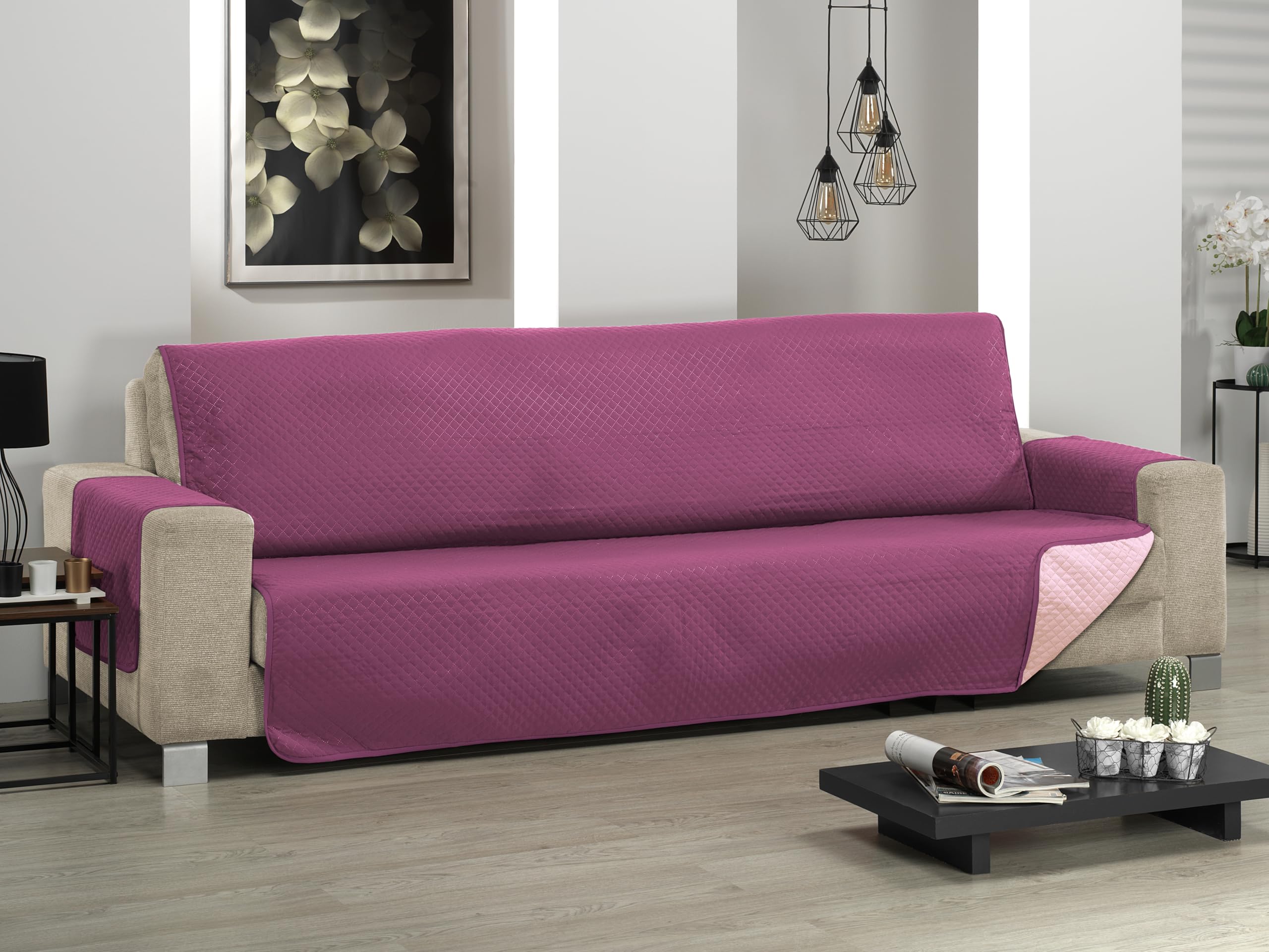 Martina Home Cubre Sofa Acolchado, Berenjena/Salmón, 4 Plazas (Diamond)