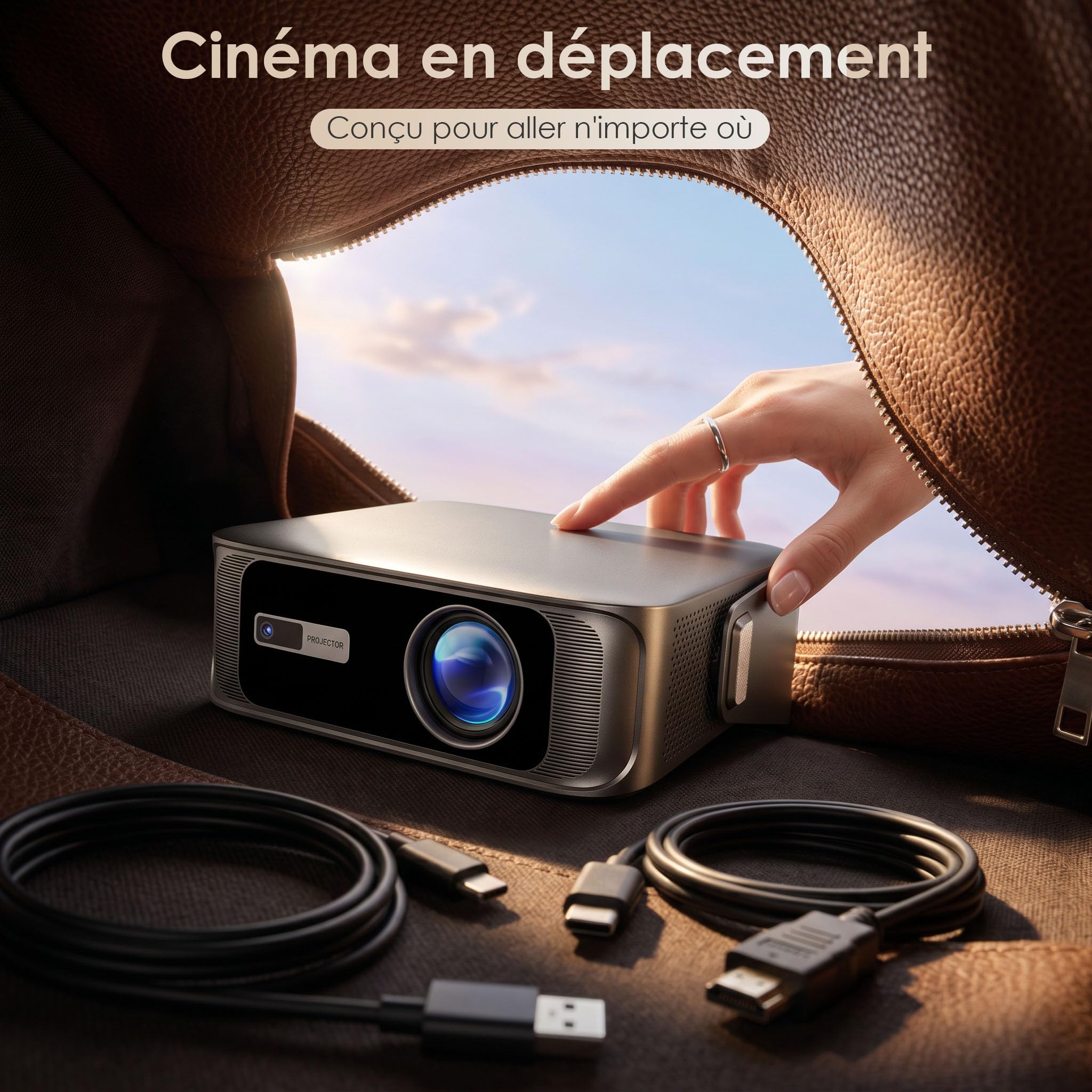 [Apps intégrées & 2026 Upgraded] Vidéoprojecteur Supporte 4K 1080P avec 5G WiFi 6 Et BT 5.2 Le Projecteur Soutien Rotation 360°° Portable Projecteur Video Applicable Laptop/HDMI/TV Stick