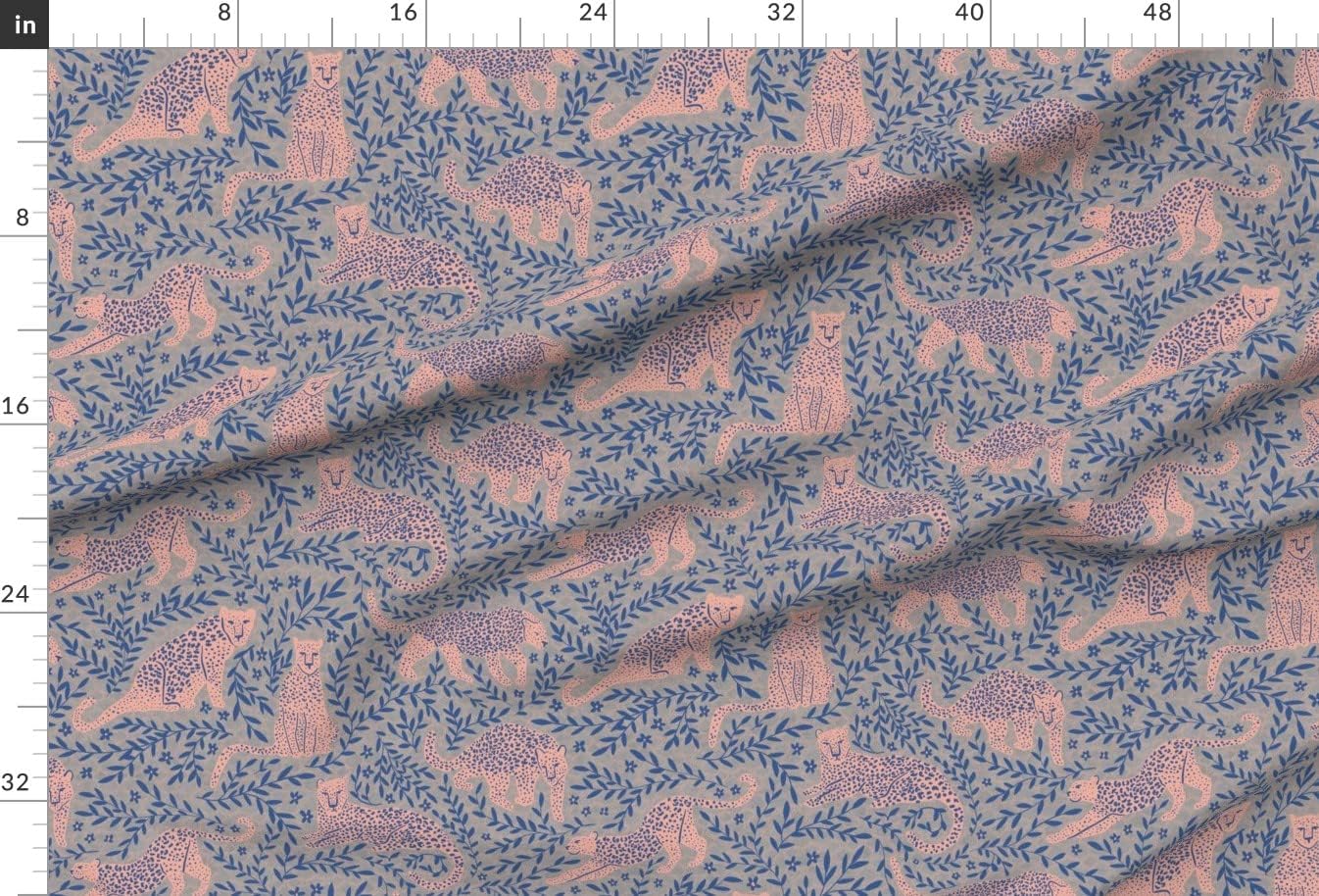 Spoonflower Fabric - Modern Jungle Animal Print Classic Blue Animalier Maximalist Jaguar Printed on Chiffon Fabric by The Yard - Sewing Fashion Apparel Dresses Home Decor