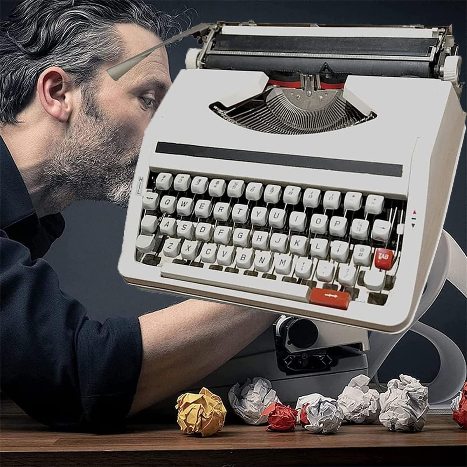 RENJJPBO Portable Manual Typewriter -Retro Manual Typewriter, Mechanical English Typewriter, 1980 Classic Nostalgia, Portable Retro Manual Typewriter