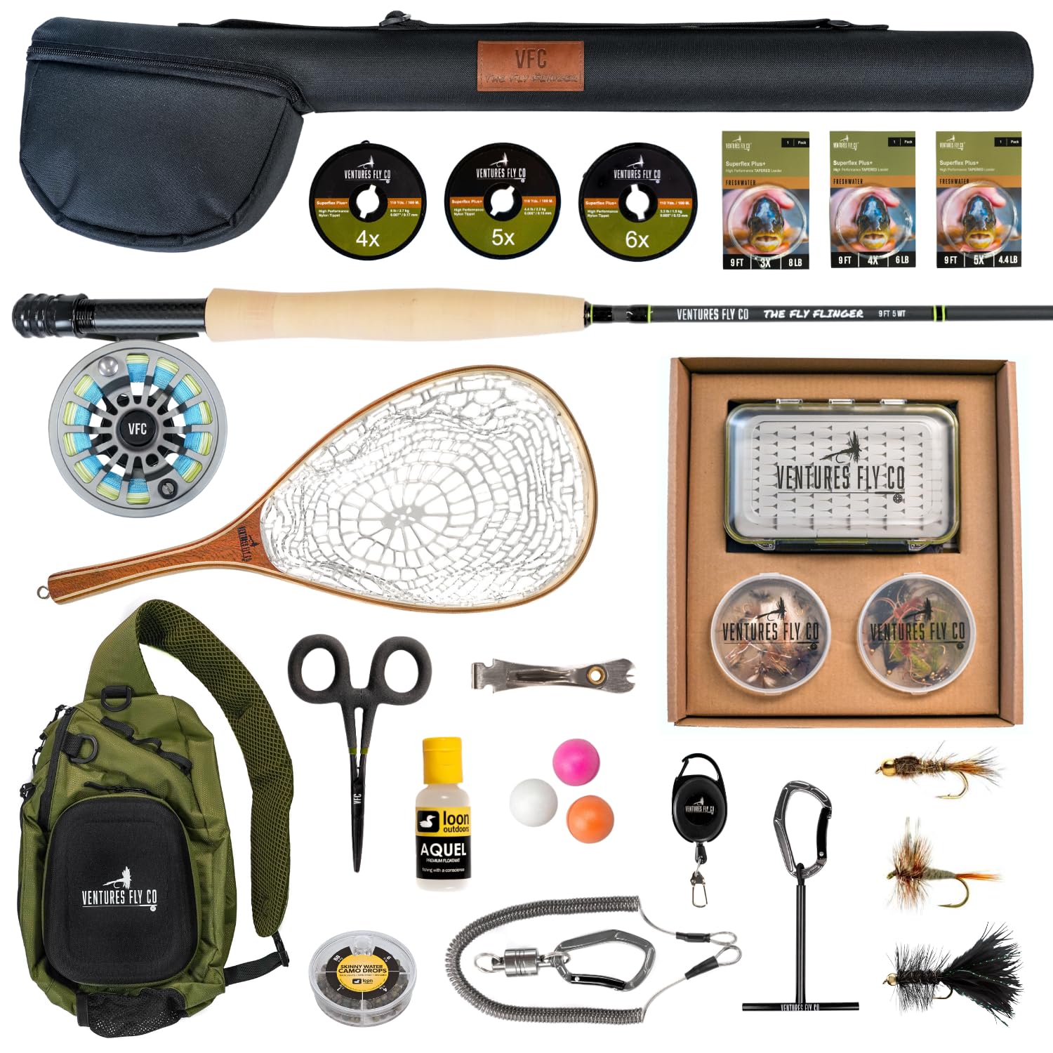 Starter Packages | 23 Fly Fishing Accessories Complete Gear Combo | Perfect Beginner Kit | Includes Rod, Reel, Line, Flies, Leader, Tippet, Forceps, Nipper, Floatant & Net