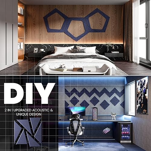 Miniatura 3 de Paquete de 22 paneles acústicos autoadhesivos, paneles de espuma a prueba de sonido de 12 x 12 x 0.4 pulgadas, paneles de sonido de alta densidad,