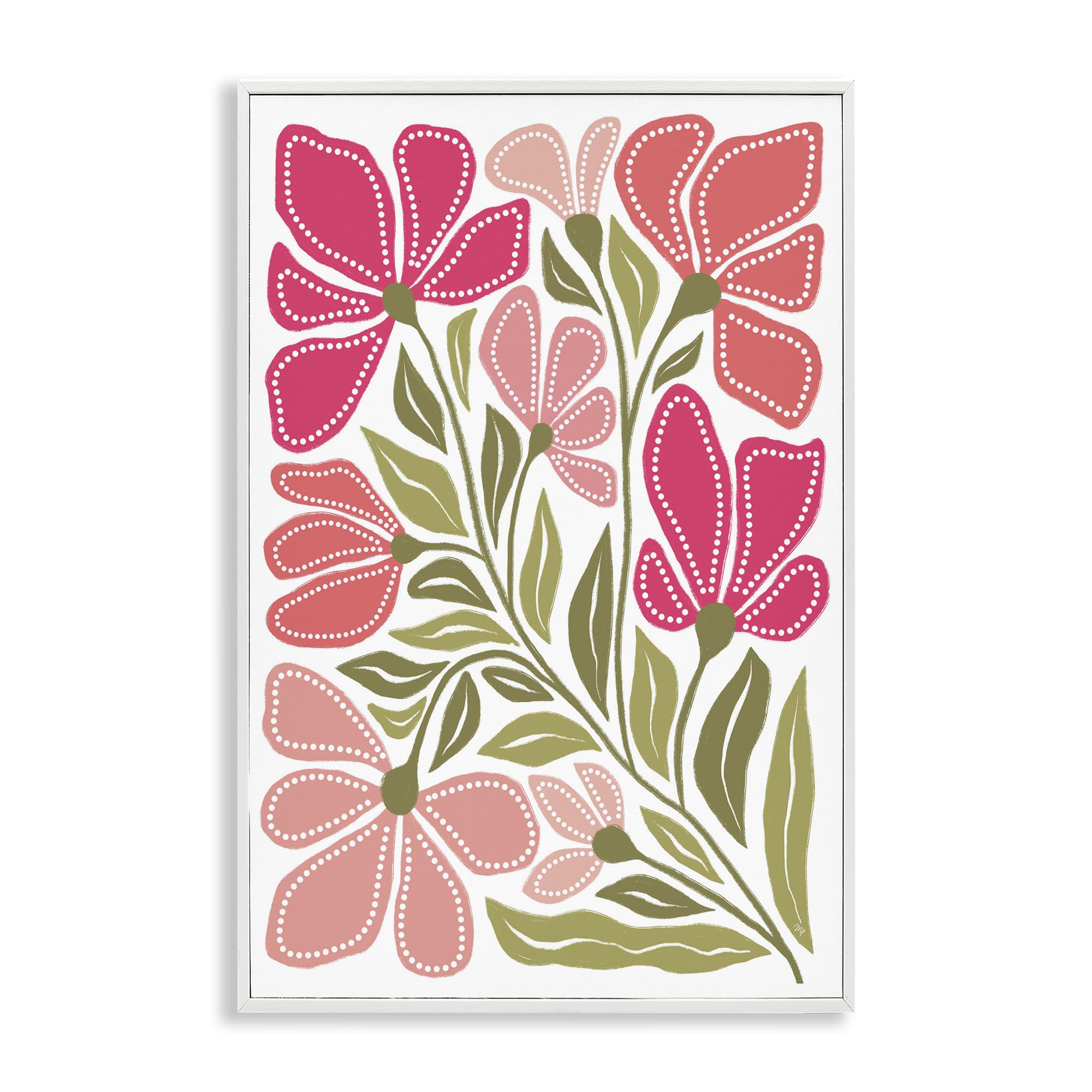 Stupell Industries Coastal White (Textured) Midcentury Blooms Floral Botanical, 20 X 30 Inch Framed Giclée Print