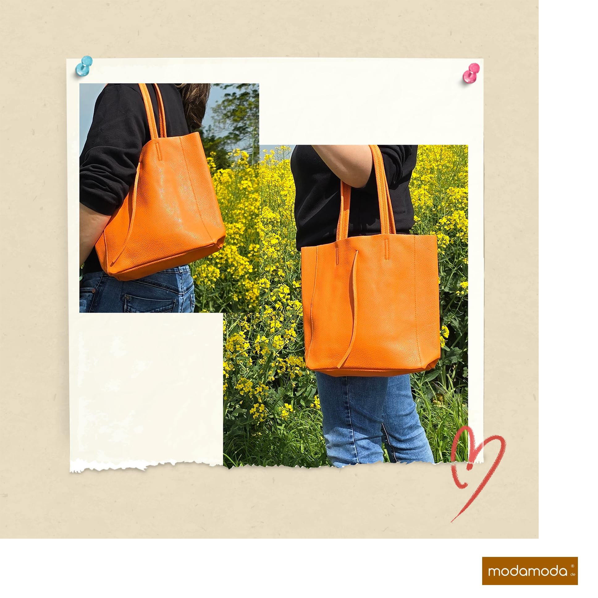 modamoda de - T253 - Ital. Bolso con asa y bolsillo interior de piel