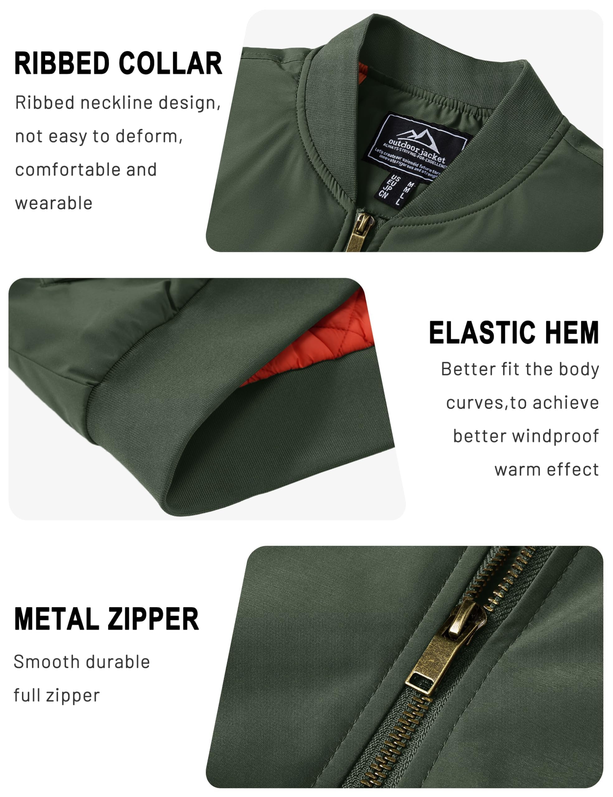 TACVASEN Uomo Giubbotto bomber Jacket Autunnale Calda Sportiva Tempo Libero Casual