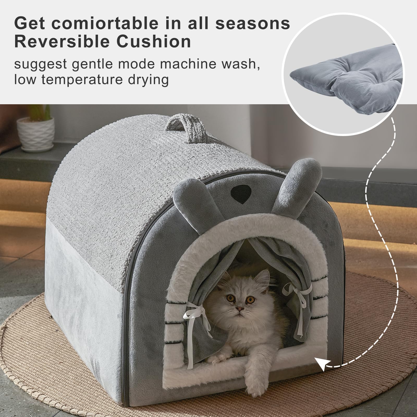 Amazon | Jiupety 室内猫用キャットハウス、ドアカーテンデザインの猫