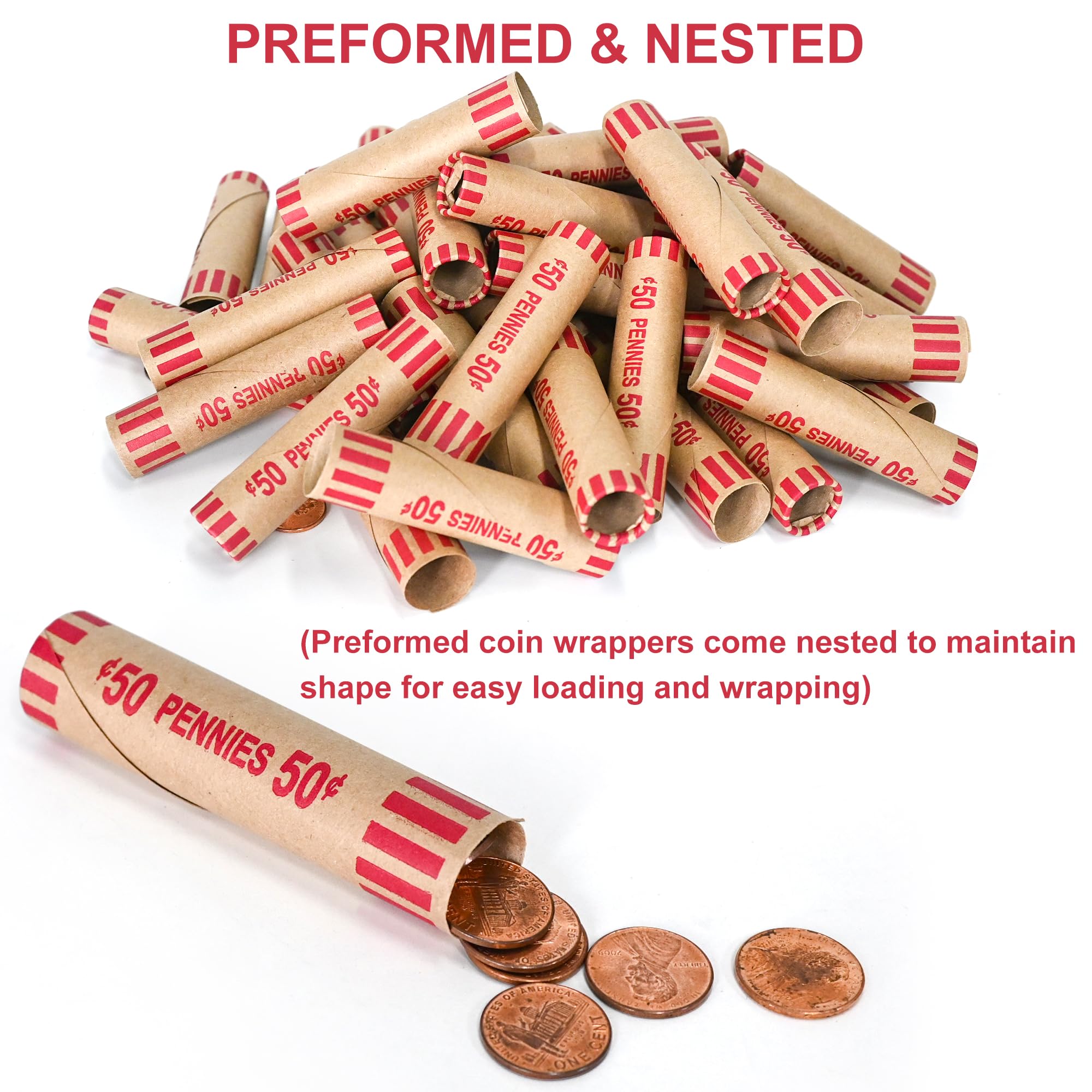 L LIKED 1.200 Stück Pennie vorgeformte Münzrollen-Wrapper-Pennies