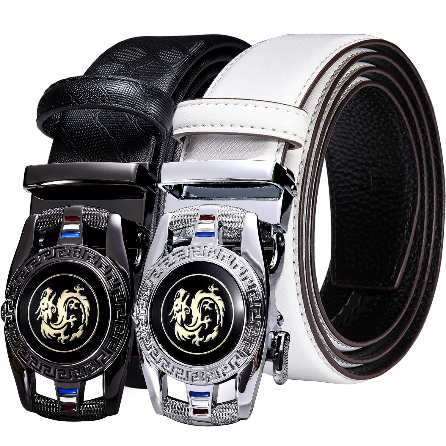 Barry.Wang Mens 2 Pack Ratchet Belts Leather Adjustable 1 3/8" Gift Box