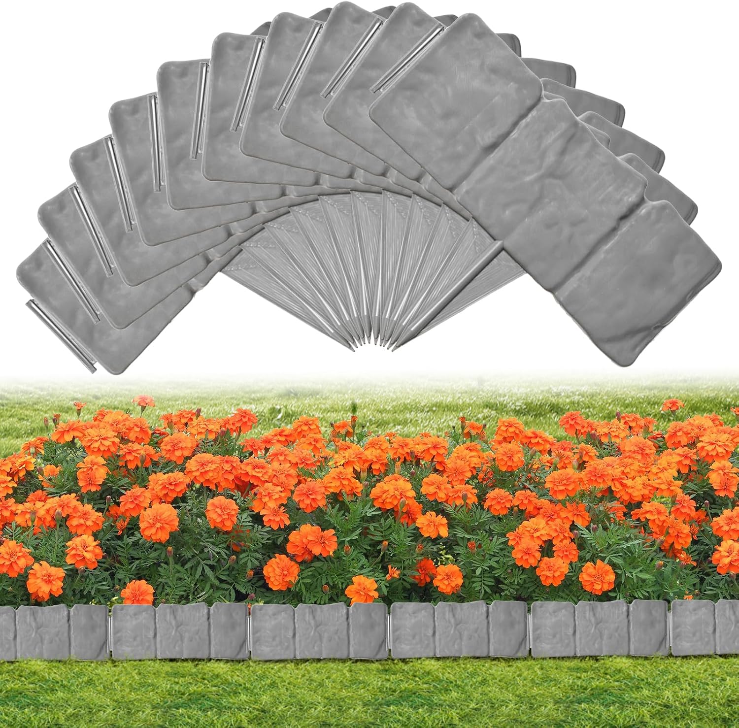 Garden Landscape Edging Borders No Dig,Lawn Edging for Landscaping,Interlocking Lawn Edging,Plastic Fencing Lawn Border,Imitation Stone Fence for DIY Outdoor Patio Balcony Yard Landscaping (40, Gray)