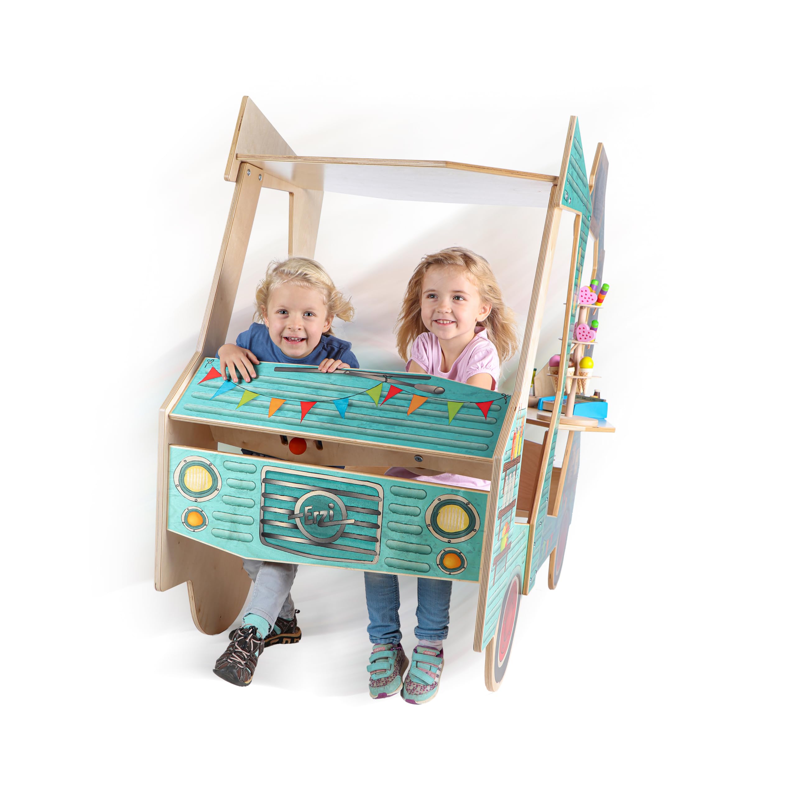 Erzi 10046 Foodtruck aus Holz, Kaufladenspielzeug für Kinder | Kaufmannsladen, Rollenspiele, Kreative Spielwelten gestalten