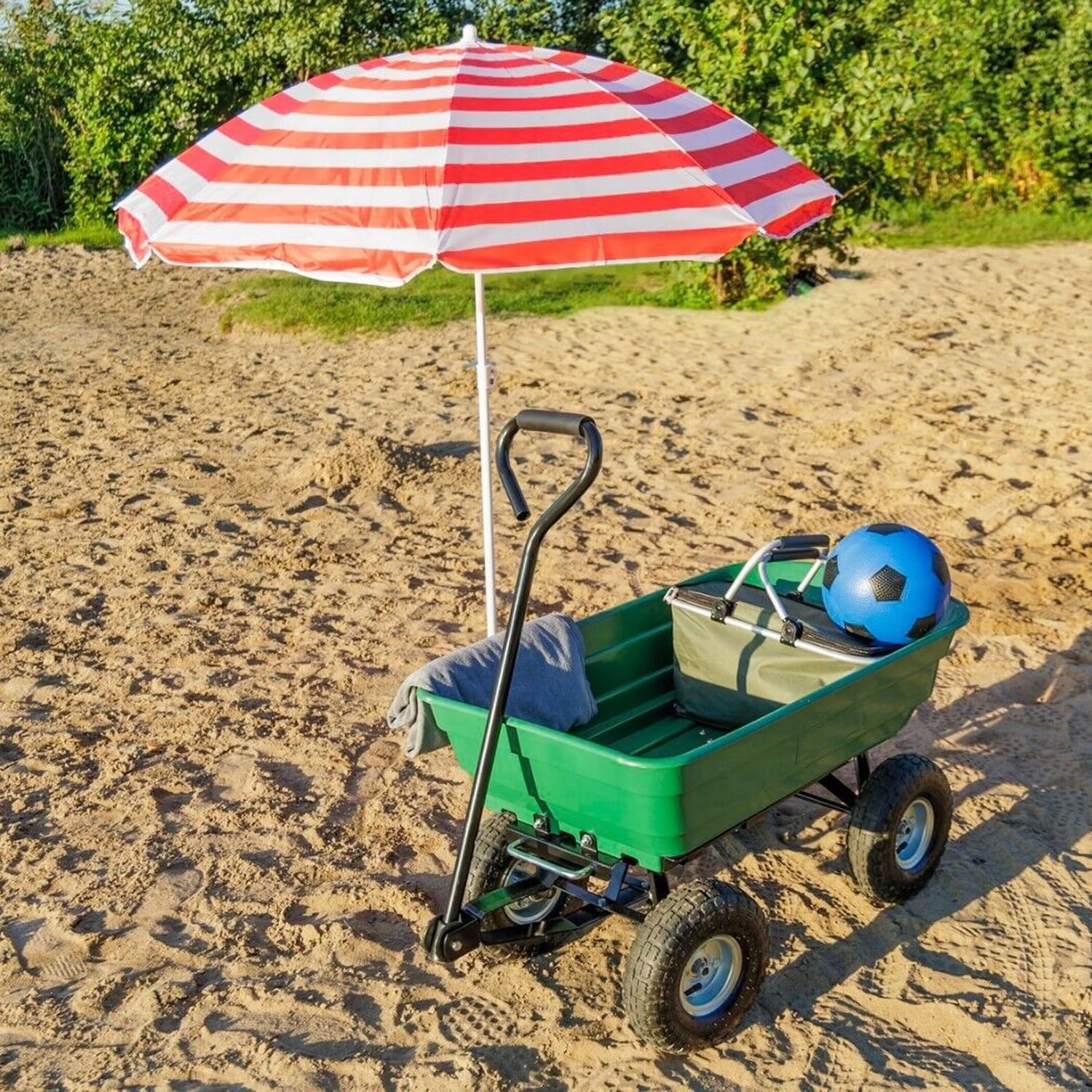 Avilia Carriola da Giardino Versatile 75lt con Vasca Ribaltabile e Ruote Pneumatiche - Soluzione Ottimale per Trasporto Legna, Piante e Materiali di Giardinaggio in ABS Verde