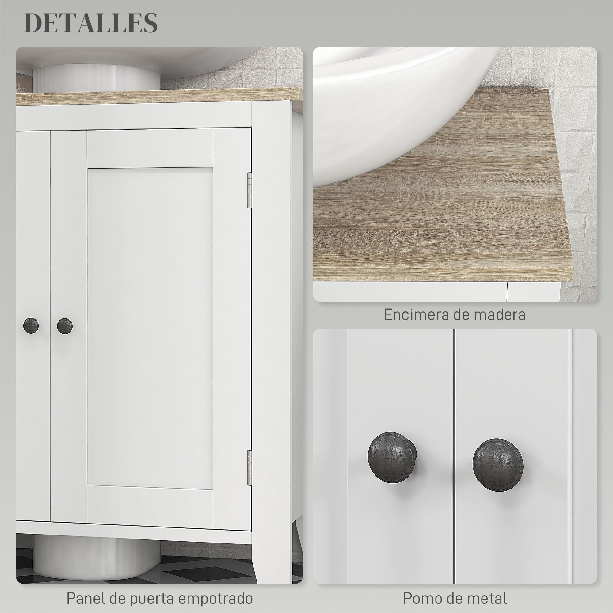 kleankin Mueble bajo Lavabo Mueble de Baño con 2 Puertas y Estante Ajustable Armario de Baño para Lavabo con o sin Pedestal Estilo Moderno 60x30x60 cm Blanco