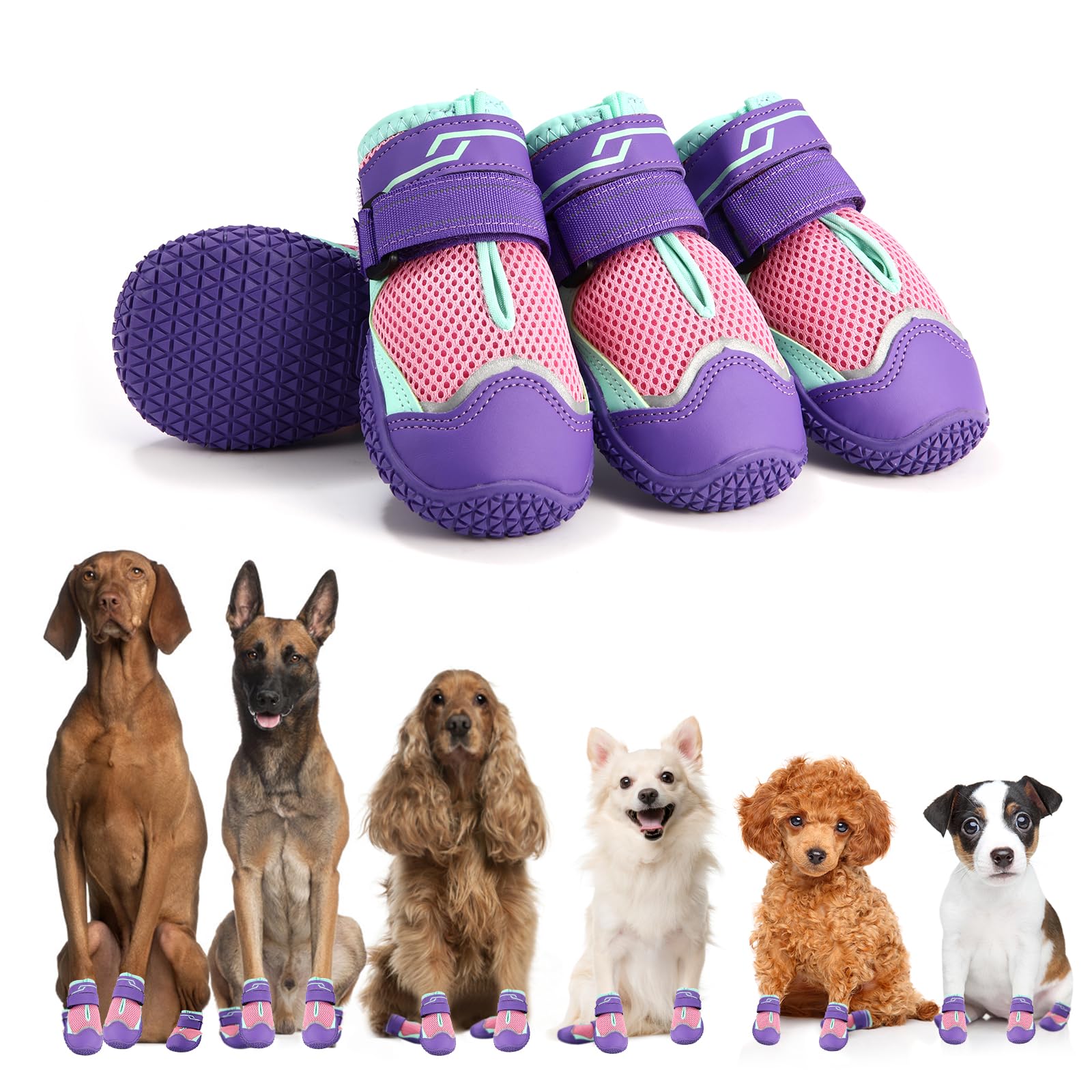 MUSIMC Dog Shoes for Hot Pavement Anti-Slip Dog Boots & Paw Protectors for Large Dogs Breathable Small Medium Large Dog Booties for Summer Hiking