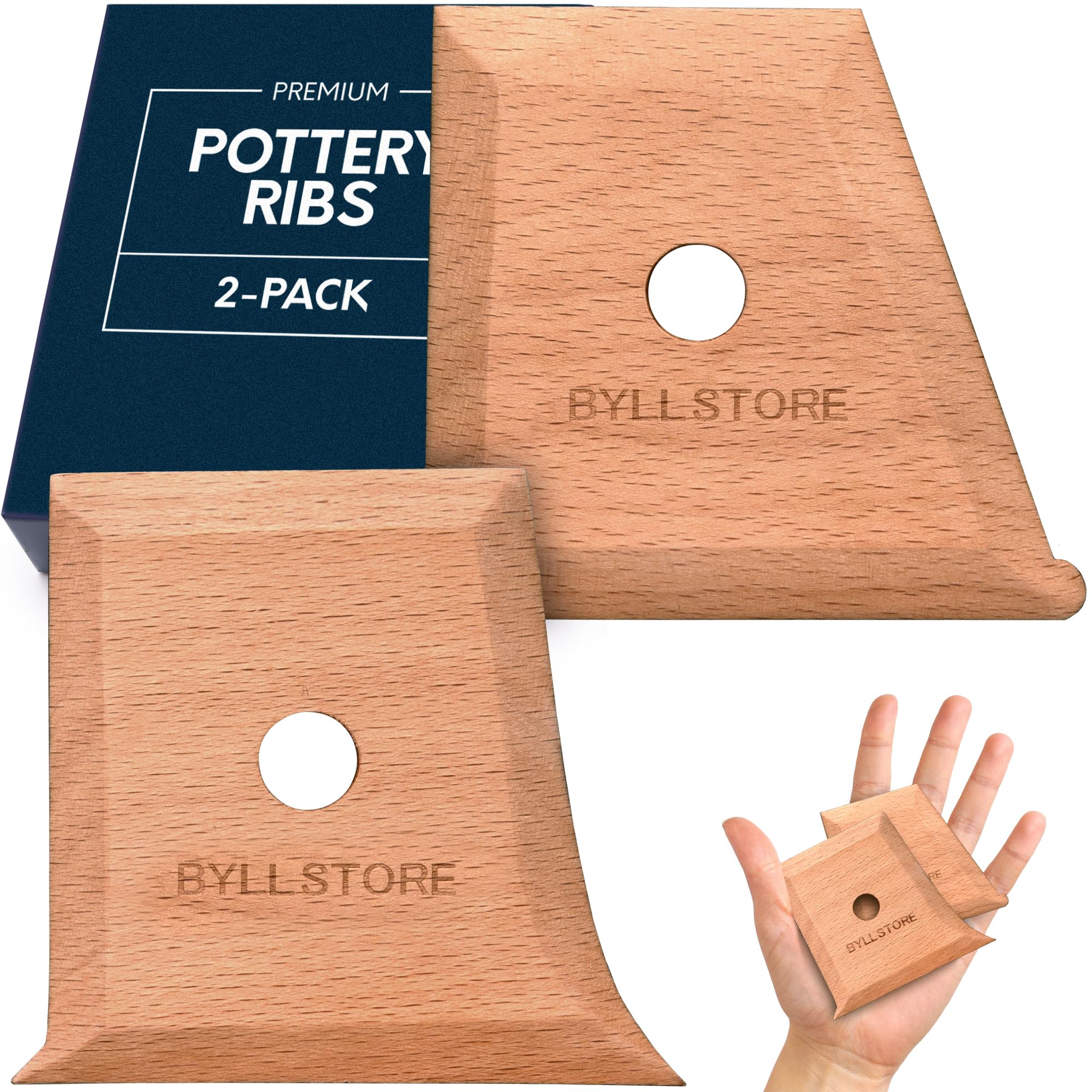 Pottery Foot Shaper Tools & Texture Ribs | 2, 3 & 5-Packs | Texture Trimming for Clay & Ceramics | Beech Solid Wood | (2-Pack)