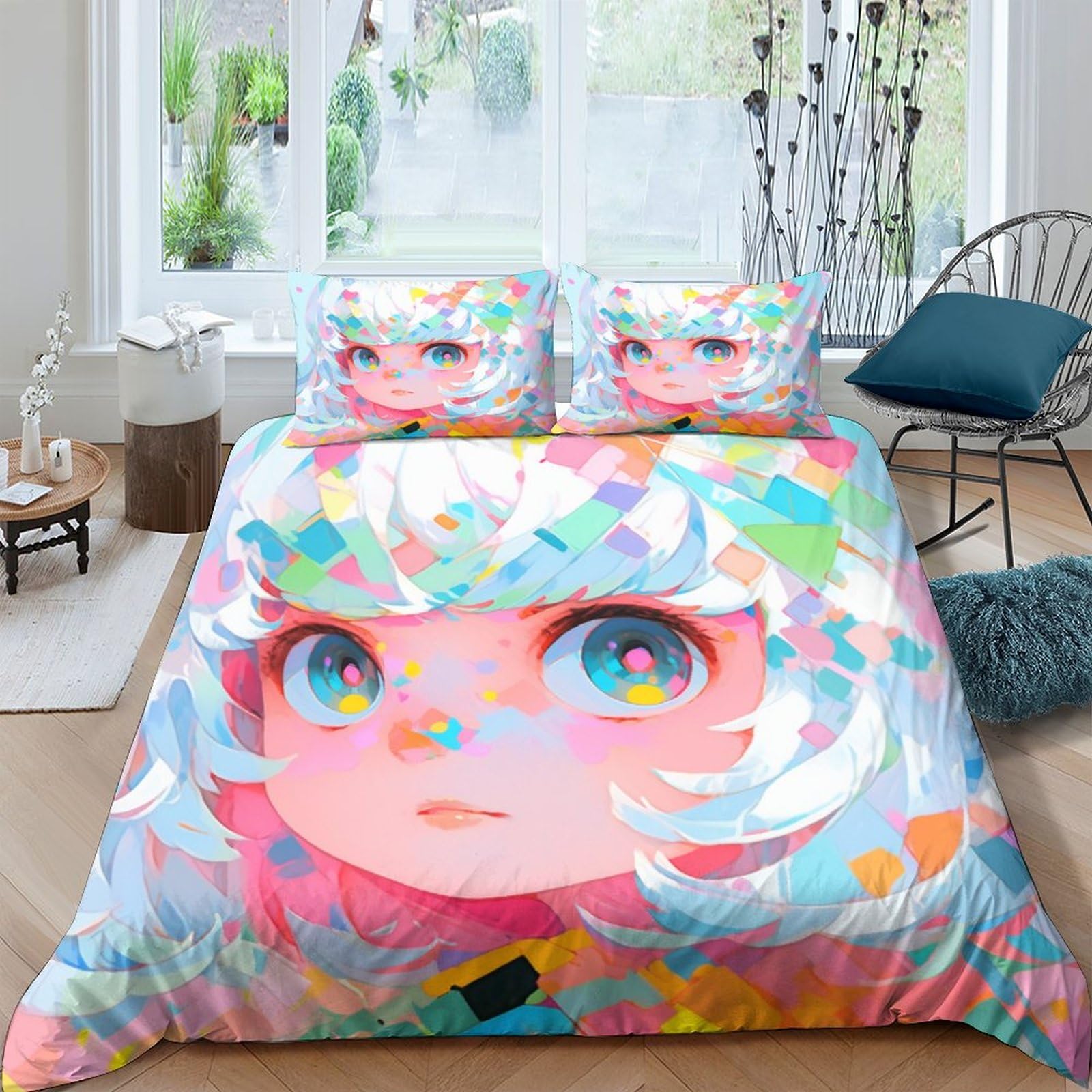 Parure de lit anime manga avec housse de couette microfibres 3D et taies pour chambre ado