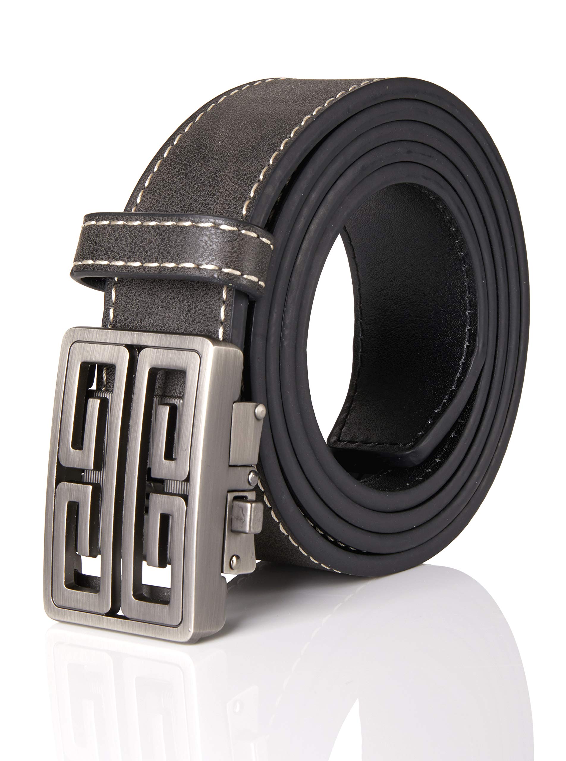 Mens Leather Denim Belt Gift Automatic Slide Buckle - Grey - Regular Size - Up to Size 16-image-16