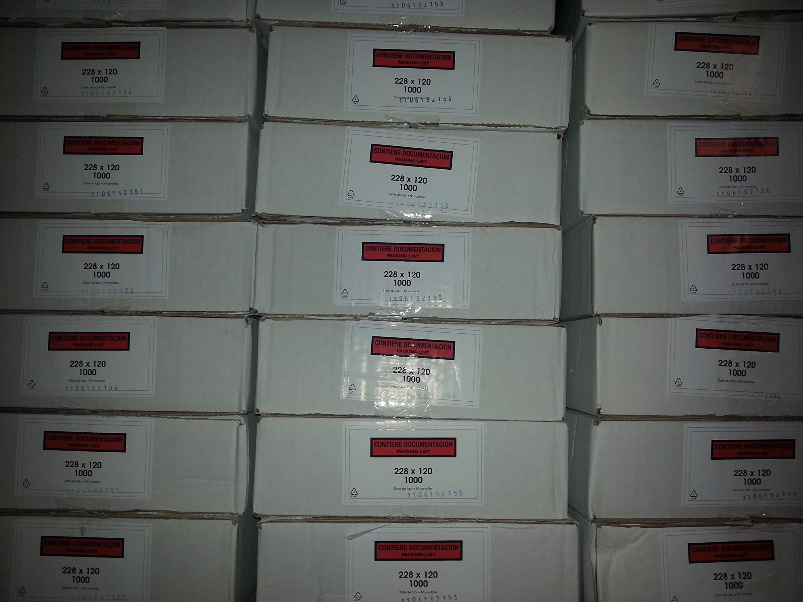 1.000 Sobres portadocumentos CONTIENE DOCUMENTACION"PACKING LIST" - Ref. 240140/1000 - Tamaño interior: 228x120 mm.