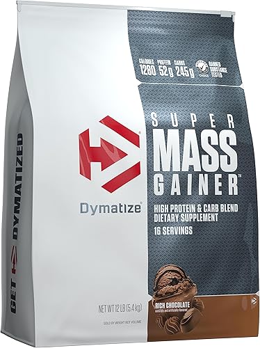 Dymatize Polvo de proteína súper masiva, 1280 calorías y proteínas 52G, resistencia y tamaño de ganancia rápida, 10.7g BCAA, mezcla fácilmente, sabe