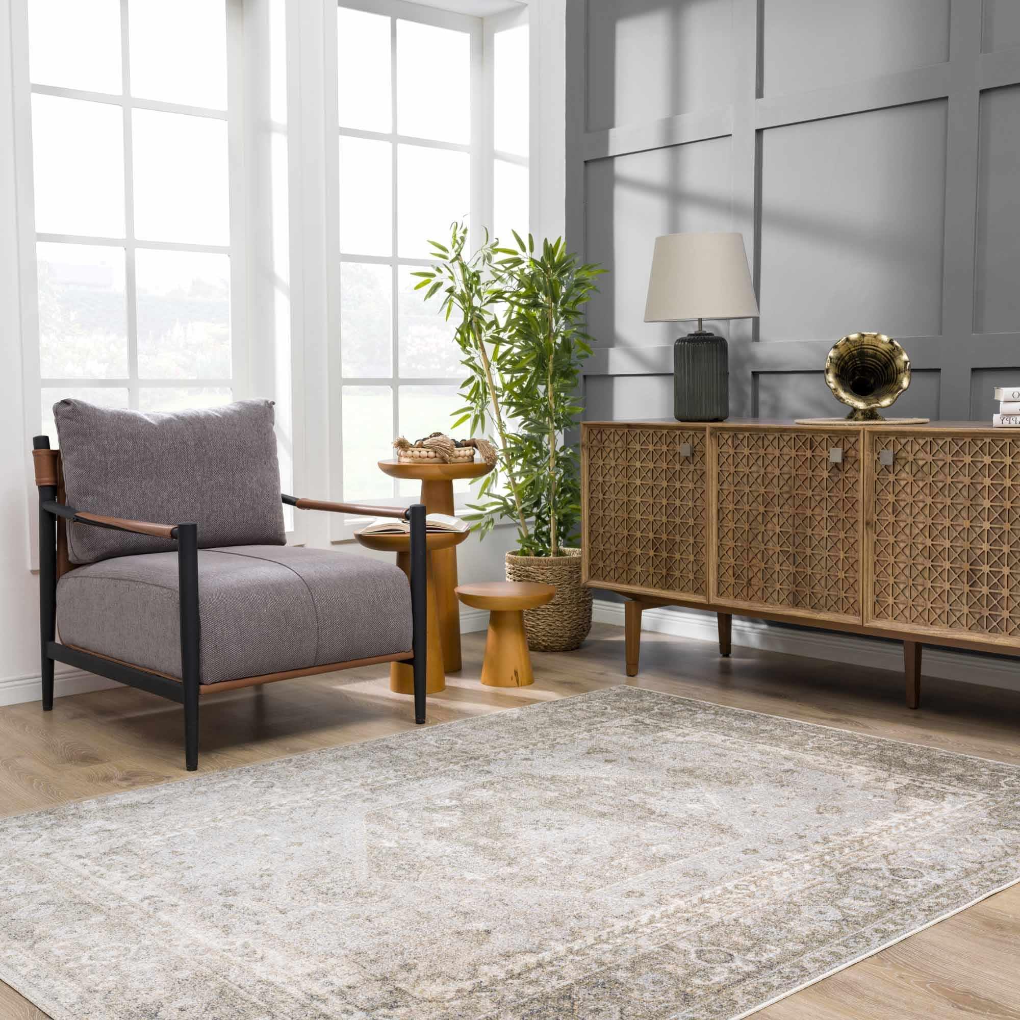 Hauteloom Giselle Machine Washable Small Area Rug for Door Mat - Bohemian Vintage Distressed - Medallion Traditional Carpet - Pet Friendly - Faded - Tan, Terracota, Taupe, Beige, Cream - 2' x 3'