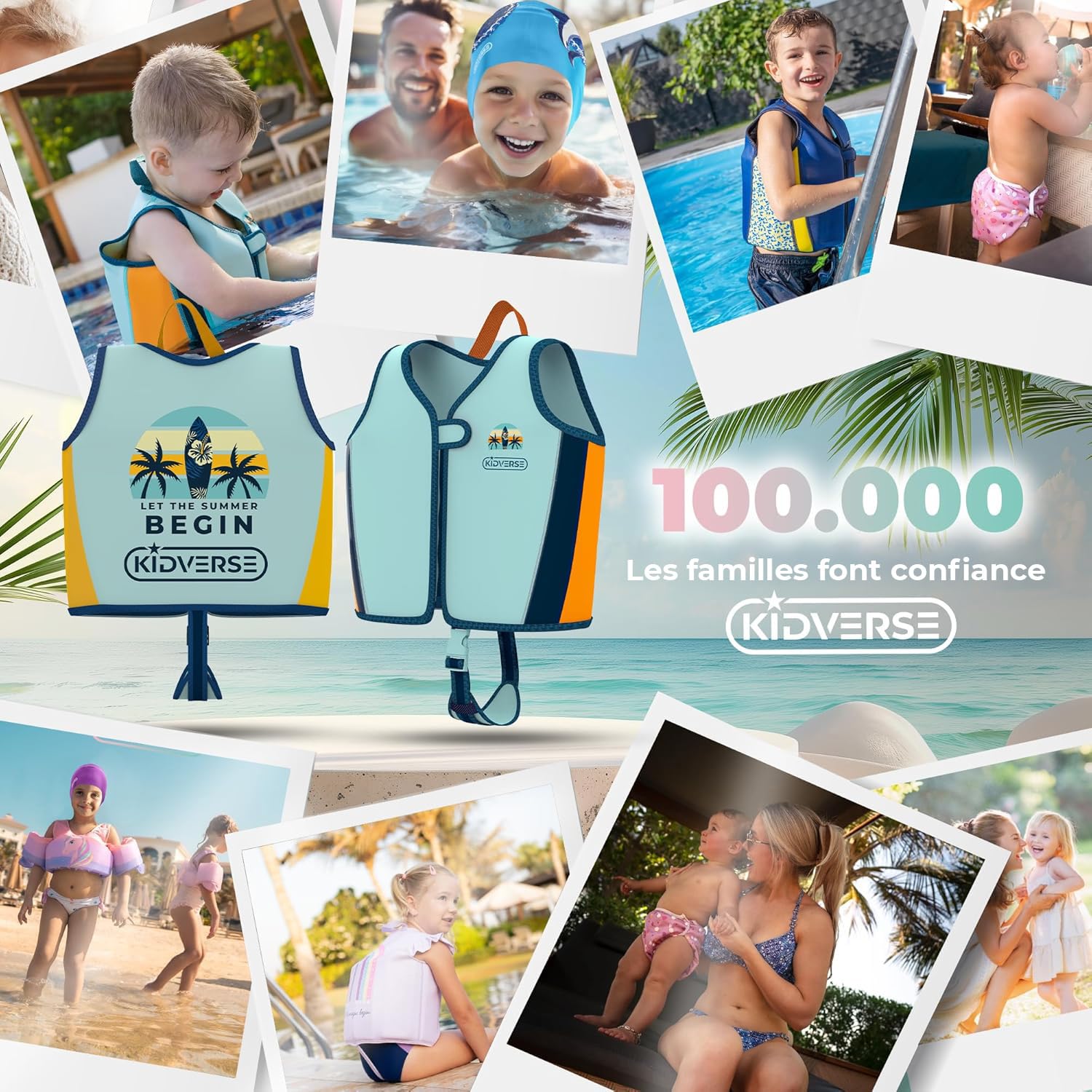 KIDVERSE Gilet Natation Enfant 2 Ans à 6 Ans - qualité certifiée - Aide à la flottaison pour Fille & garçon - Apprentissage Piscine - Gilet Enfant picine