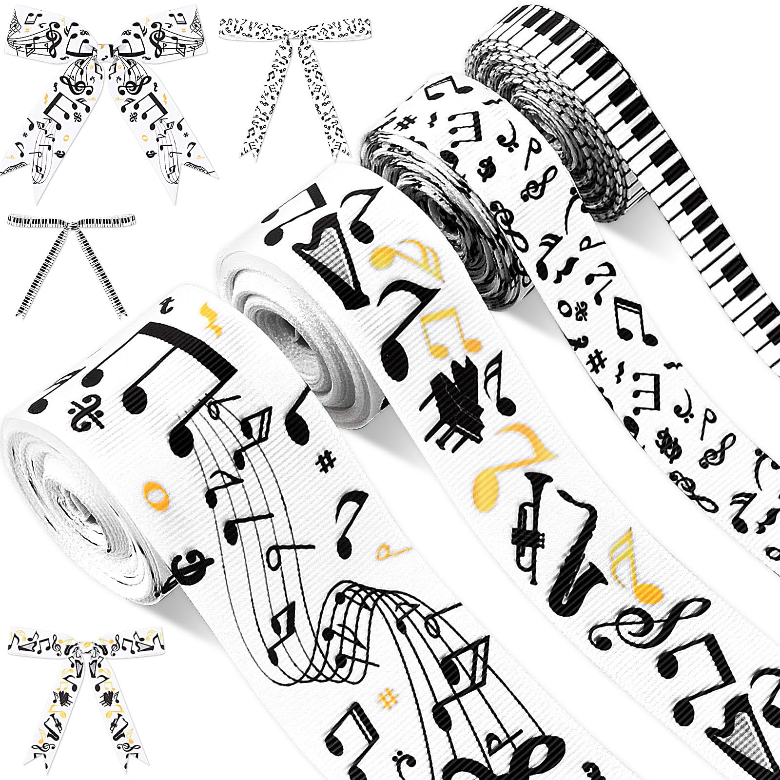 Sponsored Ad - 4Rolls Musical Notes Grosgrain Ribbon, 20 Yards Music Theme Printed Ribbon Black and White Fabric Ribbons for Gift Wrapping for Birthday Baby Shower Wedding Bow Making Craft