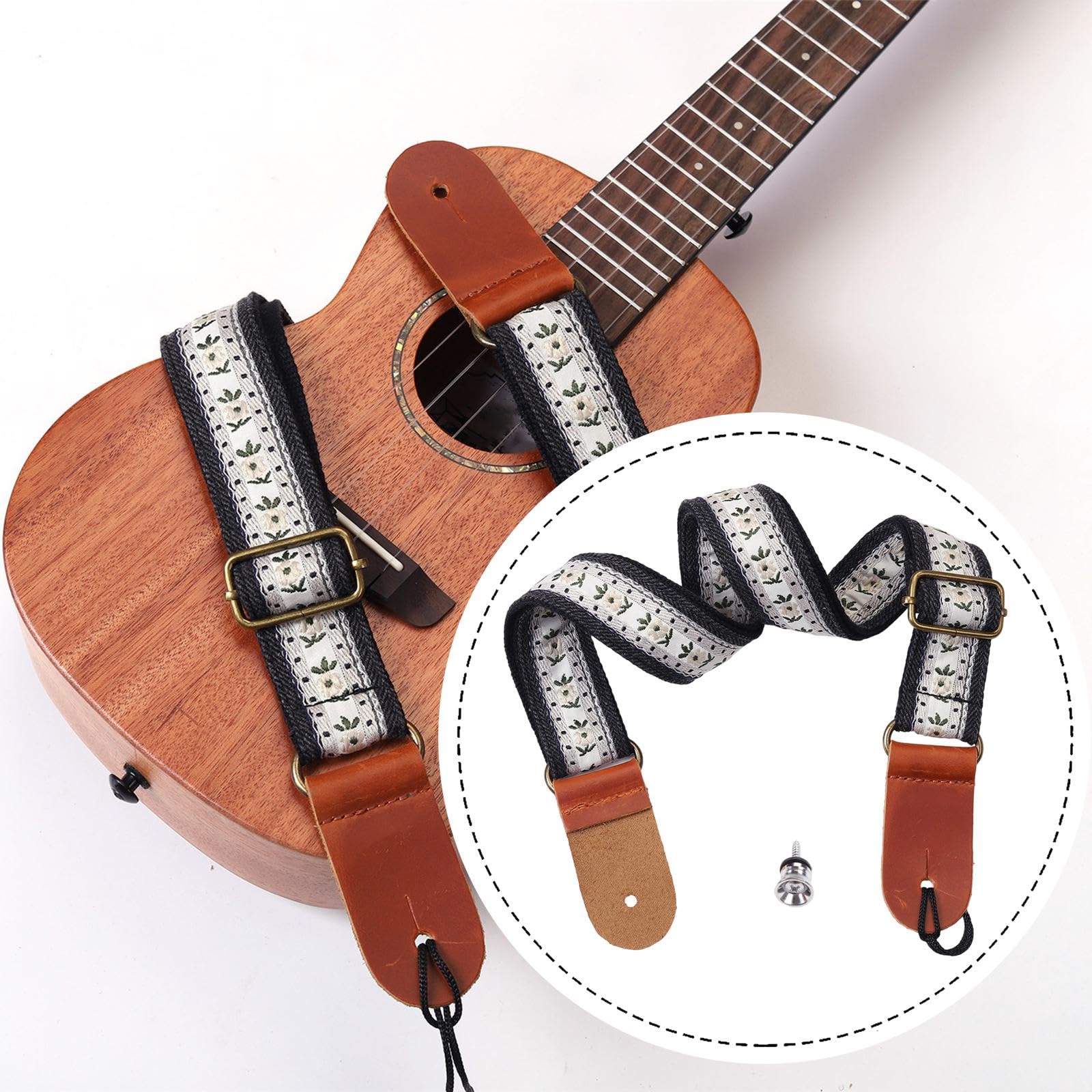 Qianly Ukulele Gurt Dekorativer Schultergurt für Viersaitige Ukulelen mit Aus Strapazierfähigem Polyester PU Als Gitarrenzubehör für Musikliebha, Style A