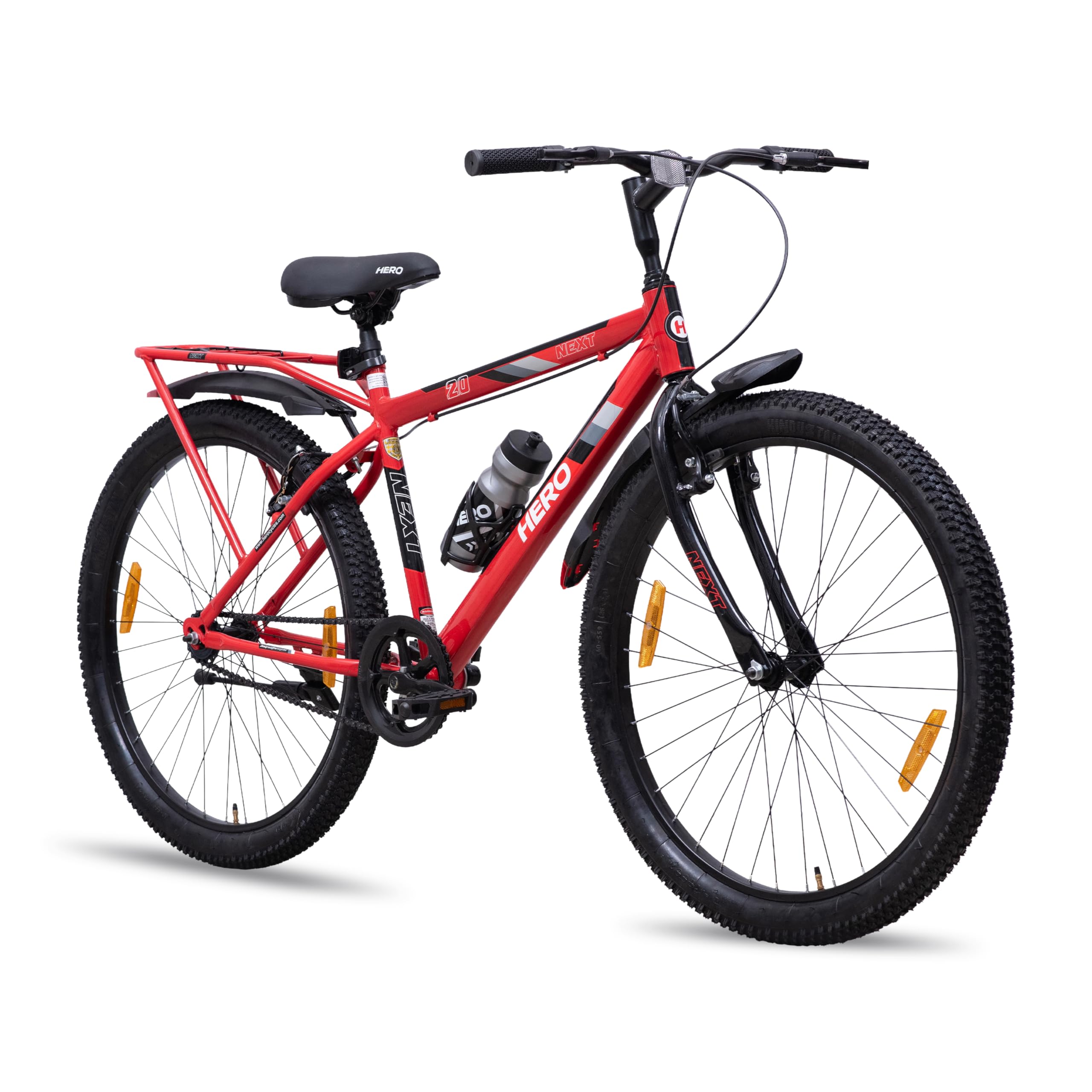 Next 24T Single Speed Mountain Bicycle for Mens with Inbuilt Carrier | Red-Black | Rigid | V Brake | Steel Frame : 15.5Inches | Rider Height : 4ft 4" - 5ft 1" | 85% Pre Assembled Bicycle