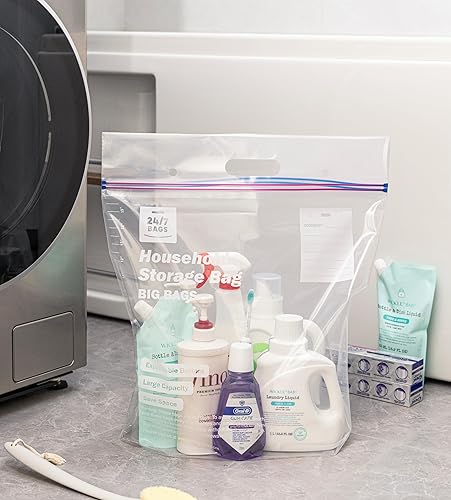 Miniatura 4 de 247 Bags - Bolsas XL con doble cremallera, 10 galones, 15 unidades, soporte y relleno, asa de transporte, sin BPA, sello hermético