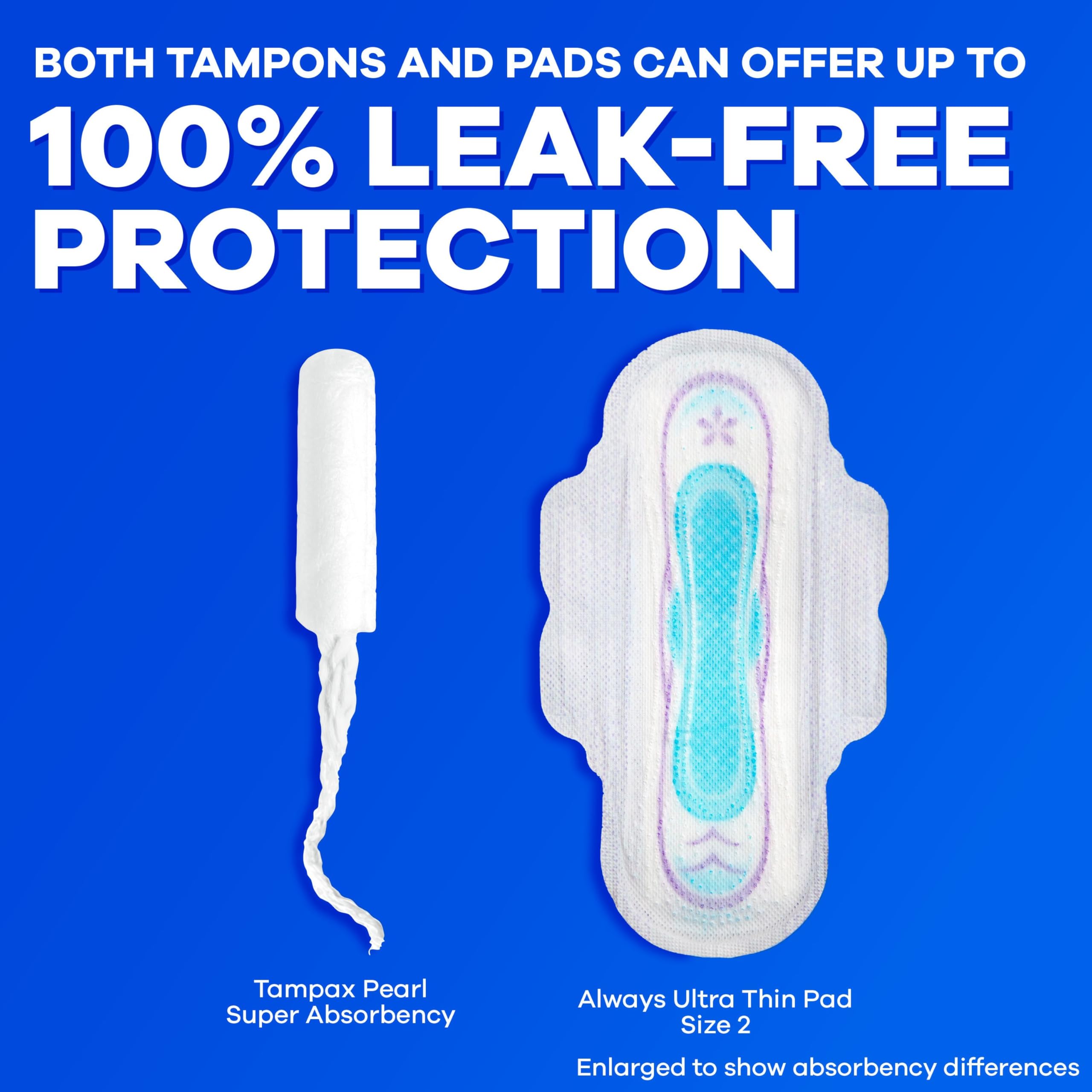 Tampax Compact Pearl Tampons, with LeakGuard Braid & Extendable Applicator, Super Absorbency, Compact Extendable Applicator, Unscented, 16 Count (Packaging May Vary)