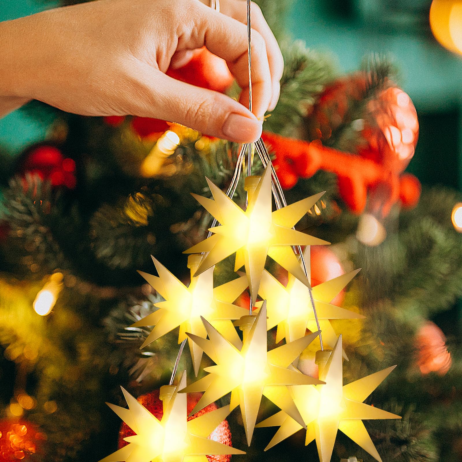 YIFMOO Hars LED Sterren Kerstverlichting, Verpakking van 3 30 LED Kerstdecoratie Raamlicht Ster met Timer, Kerststerlichten, Batterij Aangedreven Binnen/Buiten voor Kerstmis, Balkon, Feest