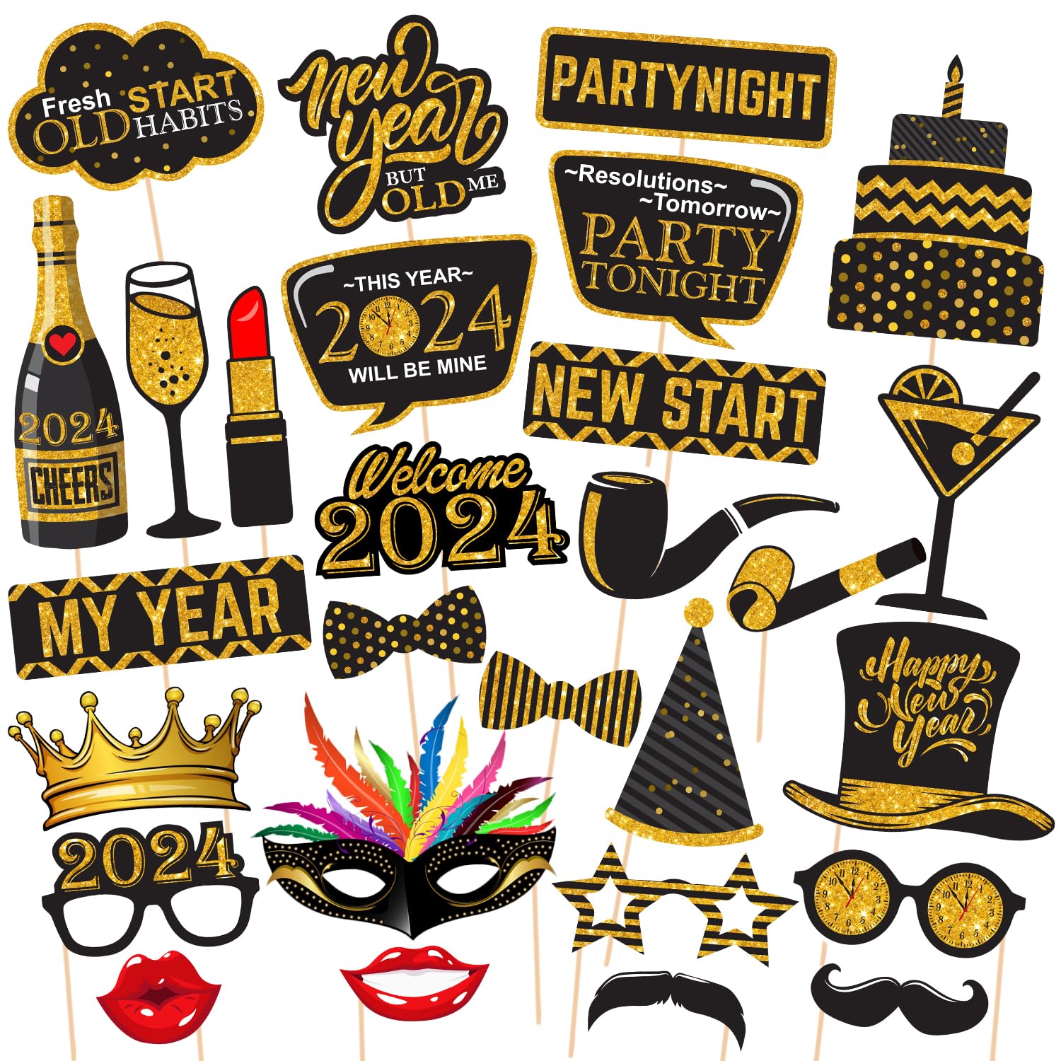 Buy Zyozique 28 Pcs New Years Eve Photo Booth Props2024 Photo Booth
