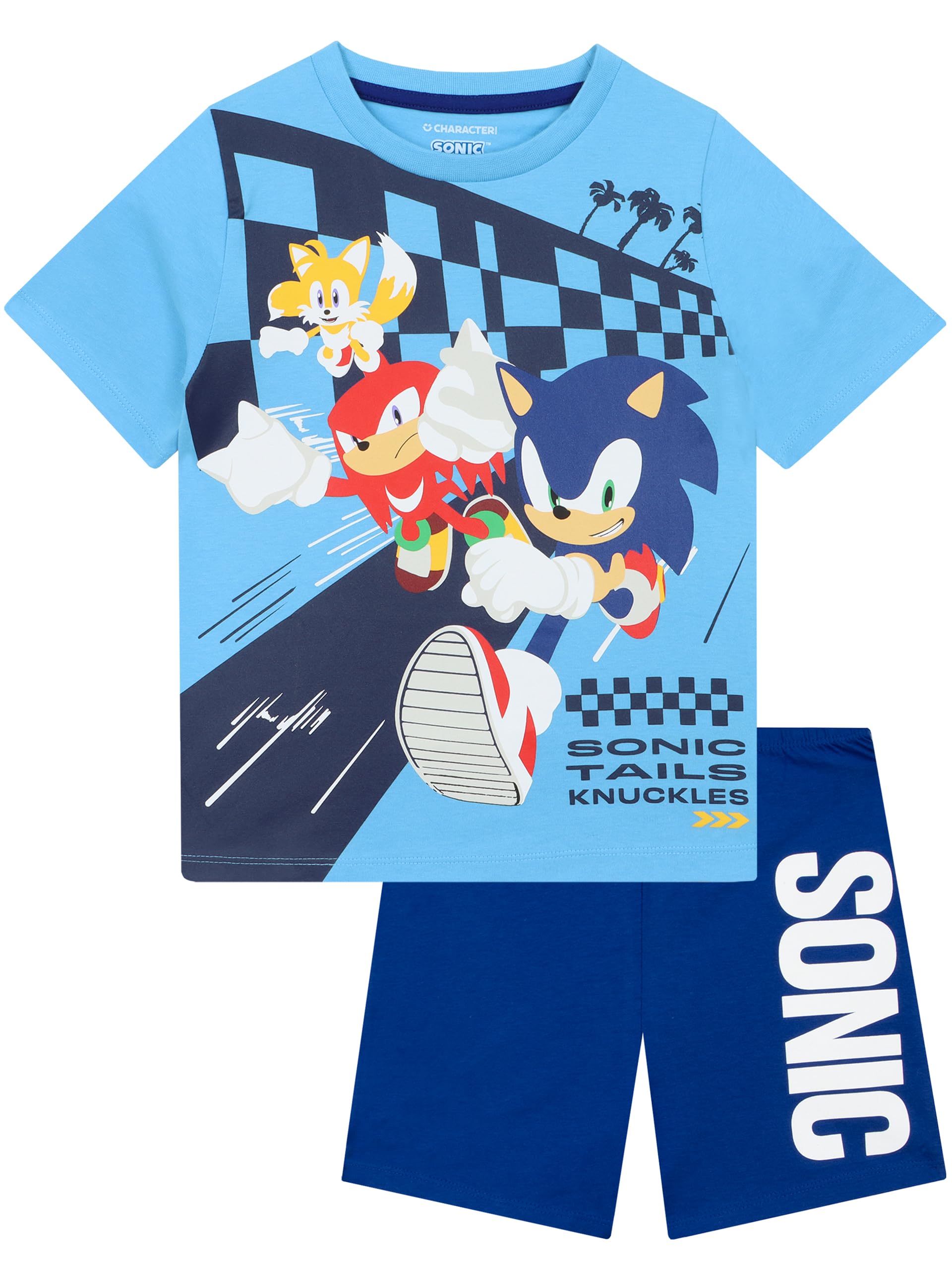 Sonic The Hedgehog Boys PJs, Boys Pyjamas Featuring Sonic, Knuckles And Tails, Short Sleeve Sonic Pyjamas, Blue, 6-7 Years