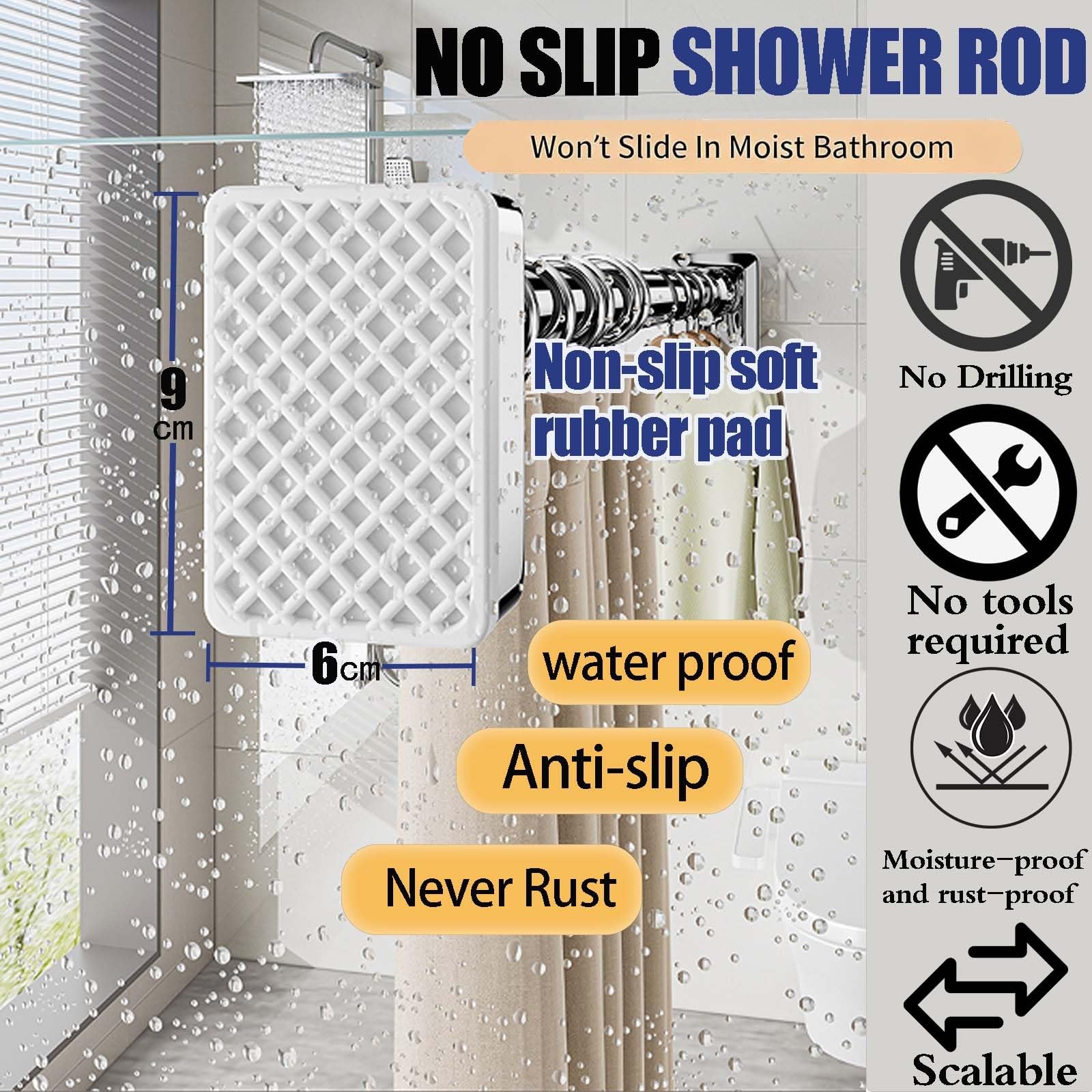 Barra Cortina Ducha Extensible de Acero Inoxidable 40-500 cm Barra de Tensión para Cortinas de Voile Barra de Cortina de Ducha Sin Taladrar para Baño Armario Guardarropa